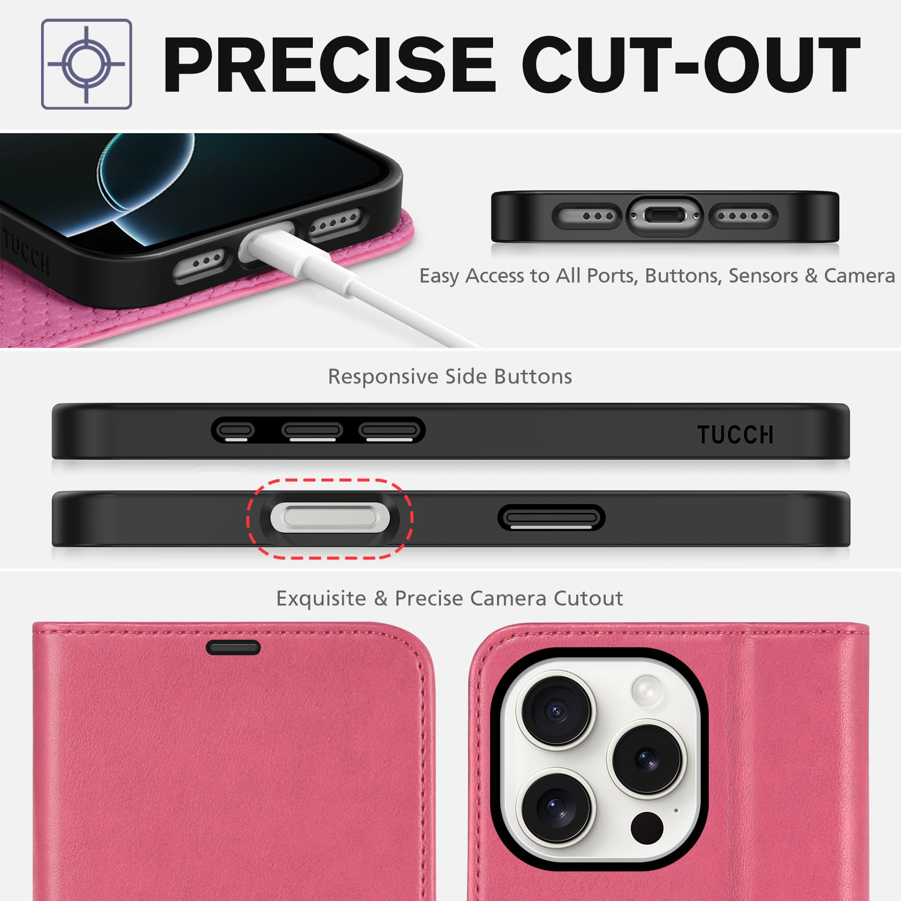 iPhone 16 Pro, RFID Blocking [4 Card Holder] Kickstand [Shockproof TPU Inner Shell] PU Leather Magnetic Protective Flip Cover 6.3“ 2024, Black