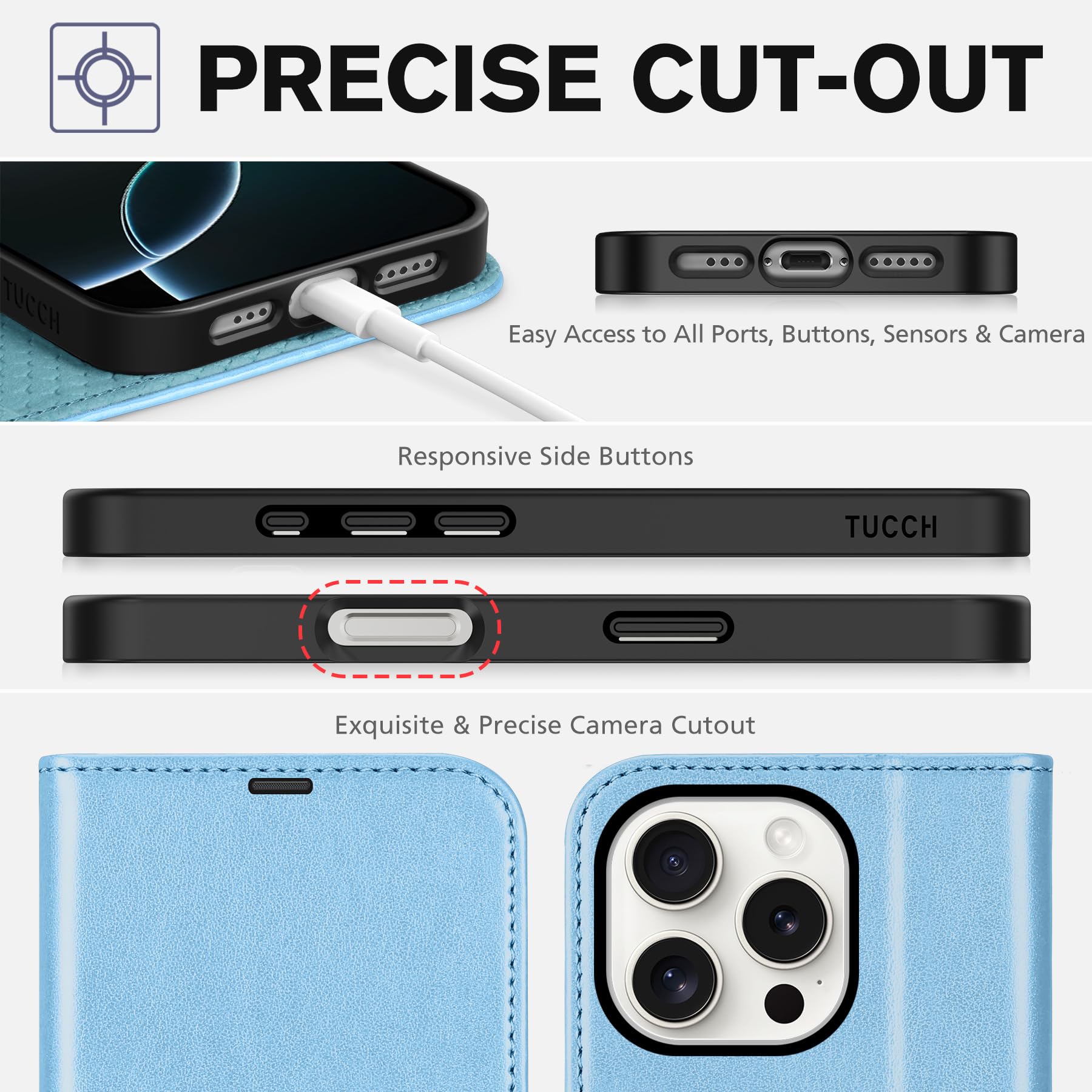 iPhone 16 Pro, RFID Blocking [4 Card Holder] Kickstand [Shockproof TPU Inner Shell] PU Leather Magnetic Protective Flip Cover 6.3“ 2024, Black