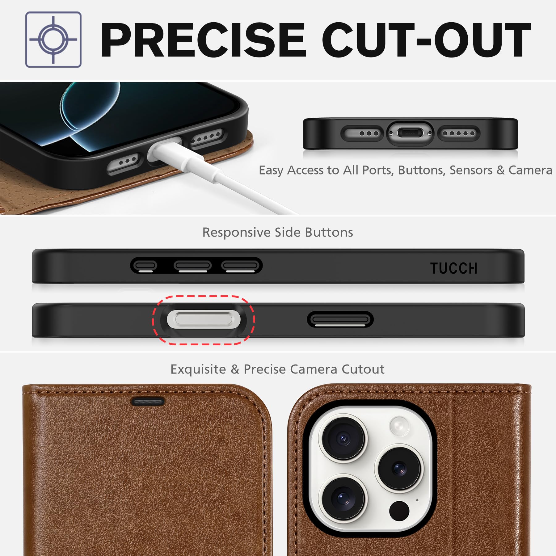 iPhone 16 Pro, RFID Blocking [4 Card Holder] Kickstand [Shockproof TPU Inner Shell] PU Leather Magnetic Protective Flip Cover 6.3“ 2024, Black