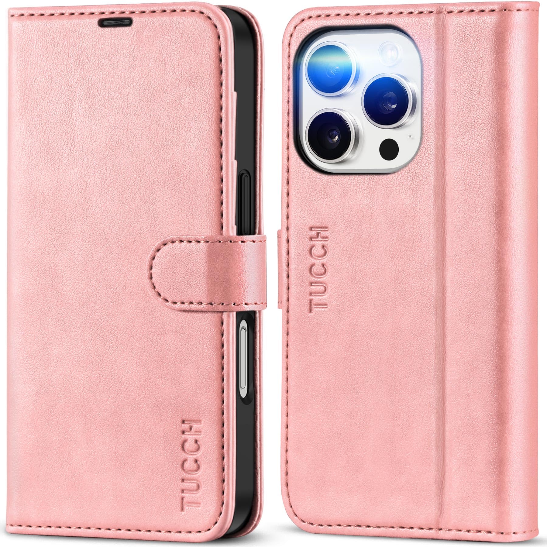 iPhone 16 Pro, RFID Blocking [4 Card Holder] Kickstand [Shockproof TPU Inner Shell] PU Leather Magnetic Protective Flip Cover 6.3“ 2024, Black