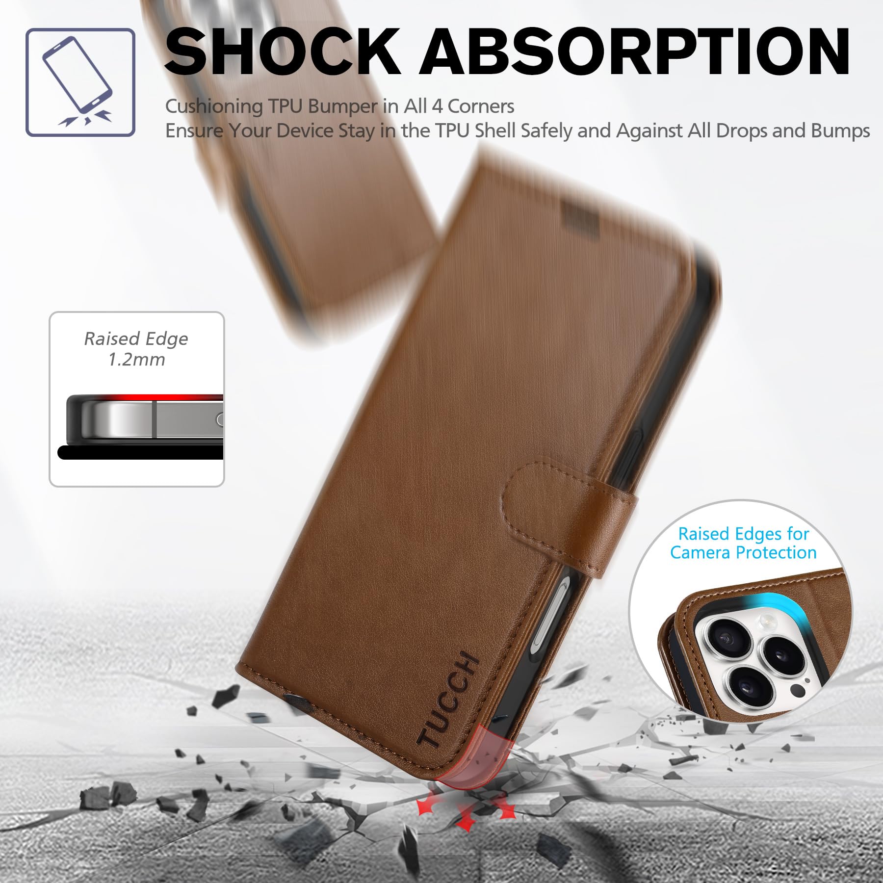 iPhone 16 Pro, RFID Blocking [4 Card Holder] Kickstand [Shockproof TPU Inner Shell] PU Leather Magnetic Protective Flip Cover 6.3“ 2024, Black