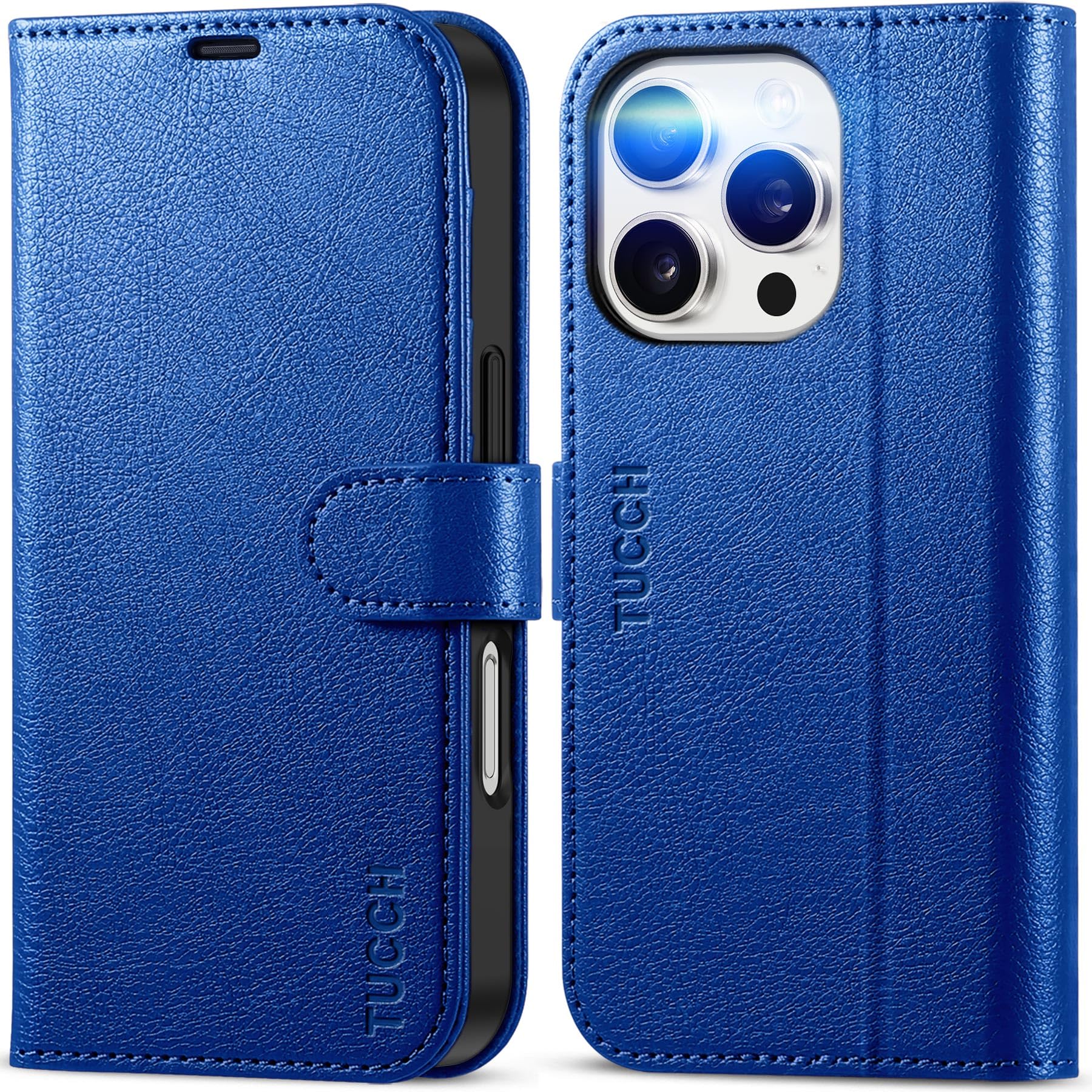 iPhone 16 Pro, RFID Blocking [4 Card Holder] Kickstand [Shockproof TPU Inner Shell] PU Leather Magnetic Protective Flip Cover 6.3“ 2024, Black