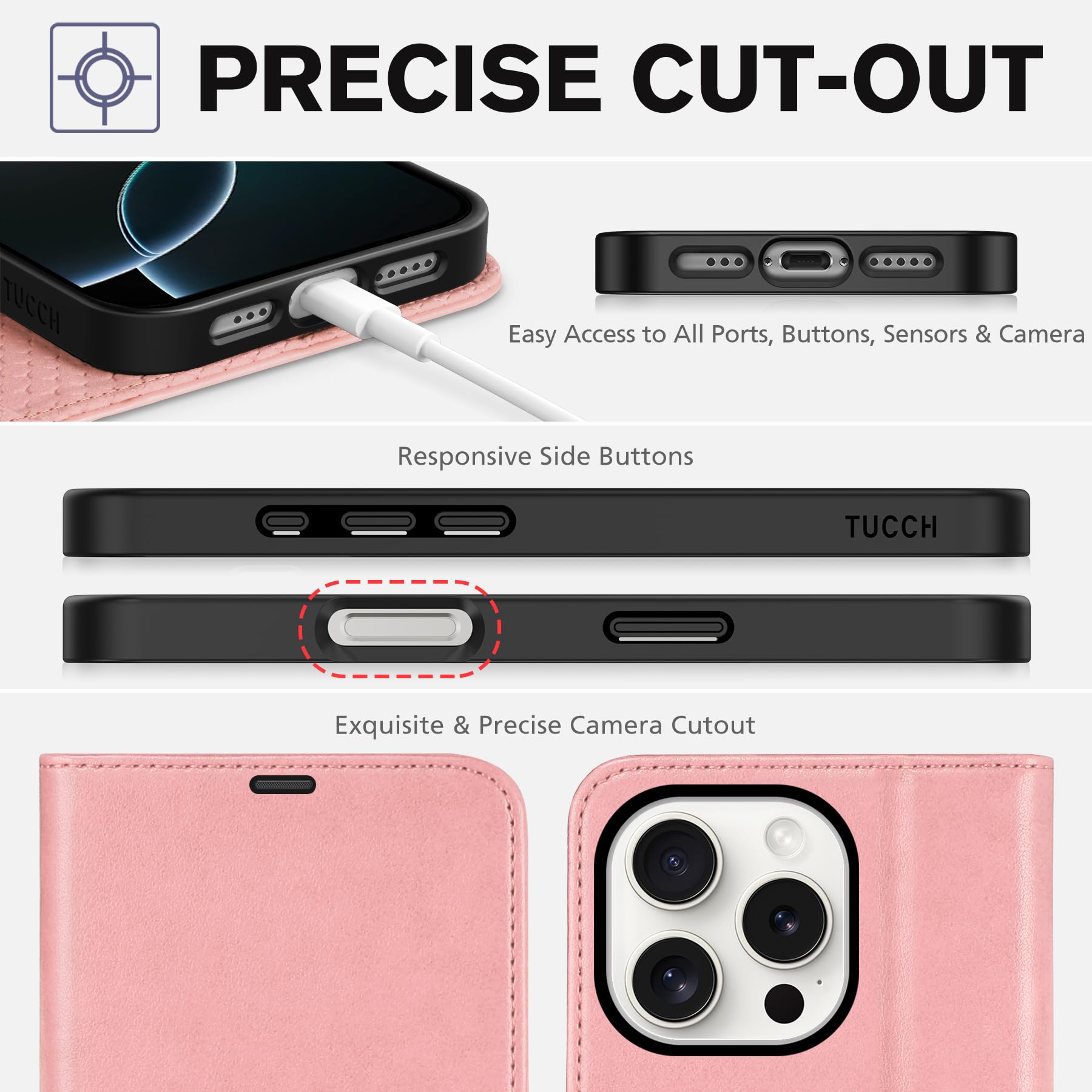 iPhone 16 Pro, RFID Blocking [4 Card Holder] Kickstand [Shockproof TPU Inner Shell] PU Leather Magnetic Protective Flip Cover 6.3“ 2024, Black