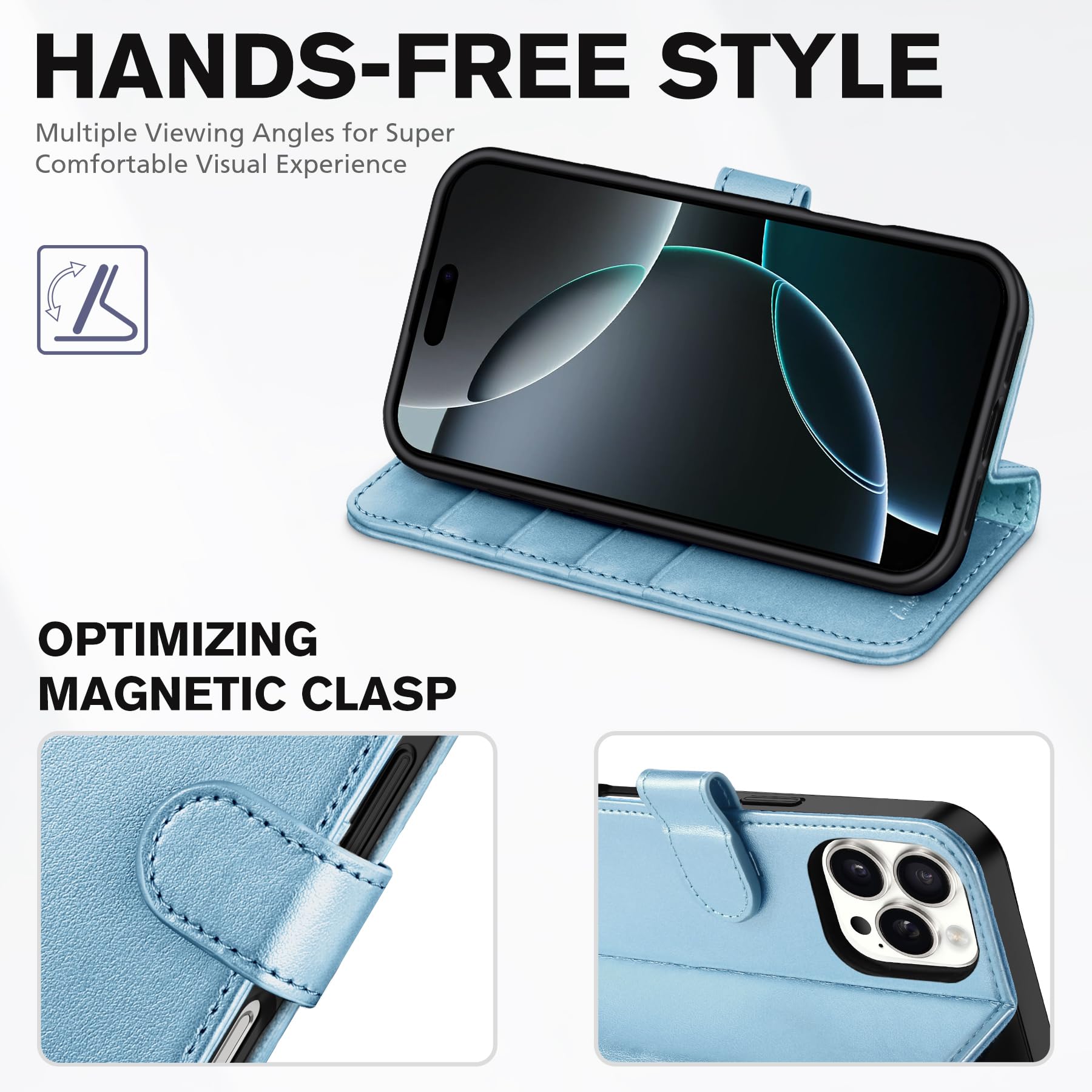 iPhone 16 Pro, RFID Blocking [4 Card Holder] Kickstand [Shockproof TPU Inner Shell] PU Leather Magnetic Protective Flip Cover 6.3“ 2024, Black