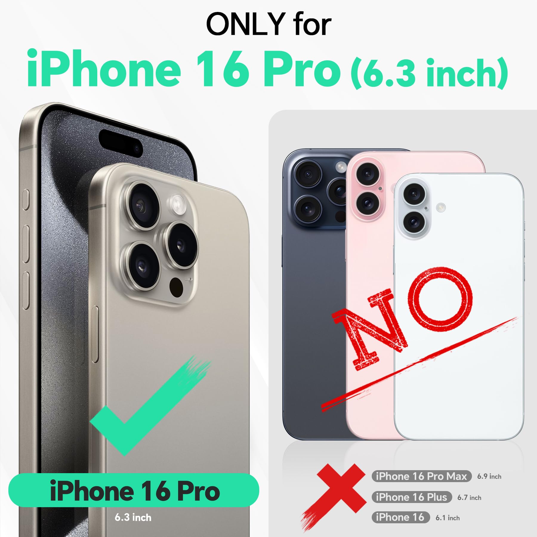 iPhone 16 Pro, RFID Blocking [4 Card Holder] Kickstand [Shockproof TPU Inner Shell] PU Leather Magnetic Protective Flip Cover 6.3“ 2024, Black