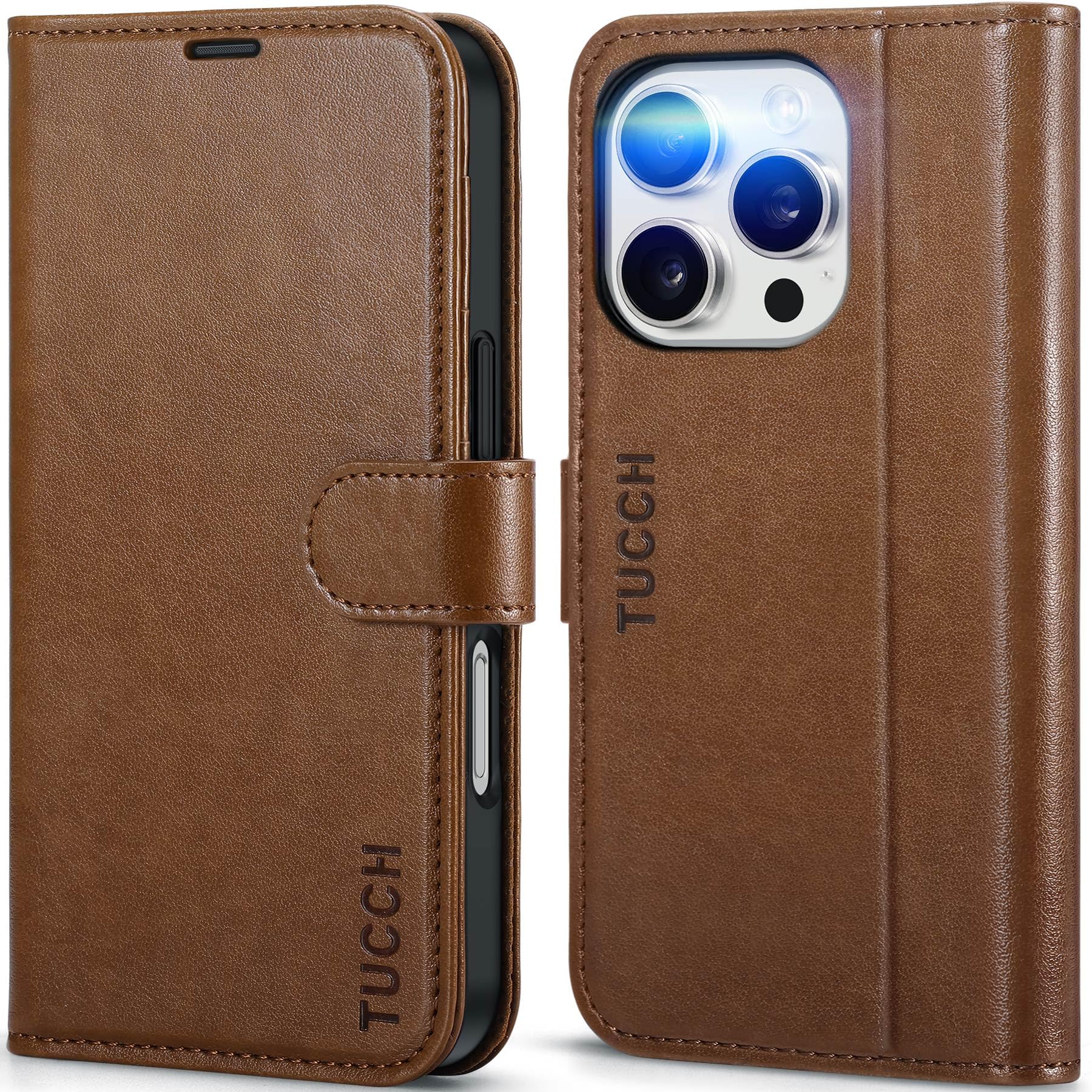 iPhone 16 Pro, RFID Blocking [4 Card Holder] Kickstand [Shockproof TPU Inner Shell] PU Leather Magnetic Protective Flip Cover 6.3“ 2024, Black