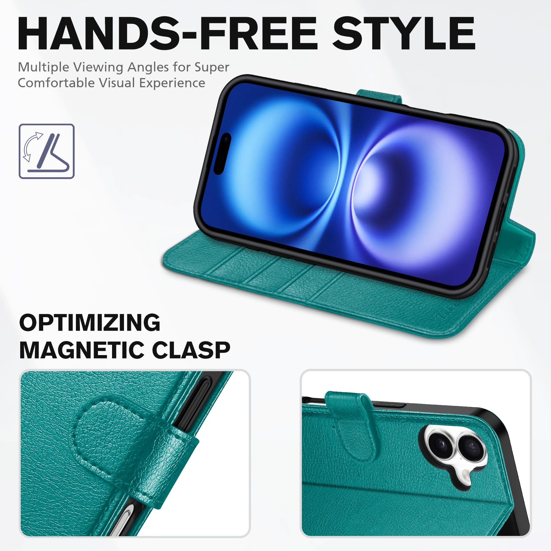 iPhone 16 Pro, RFID Blocking [4 Card Holder] Kickstand [Shockproof TPU Inner Shell] PU Leather Magnetic Protective Flip Cover 6.3“ 2024, Black