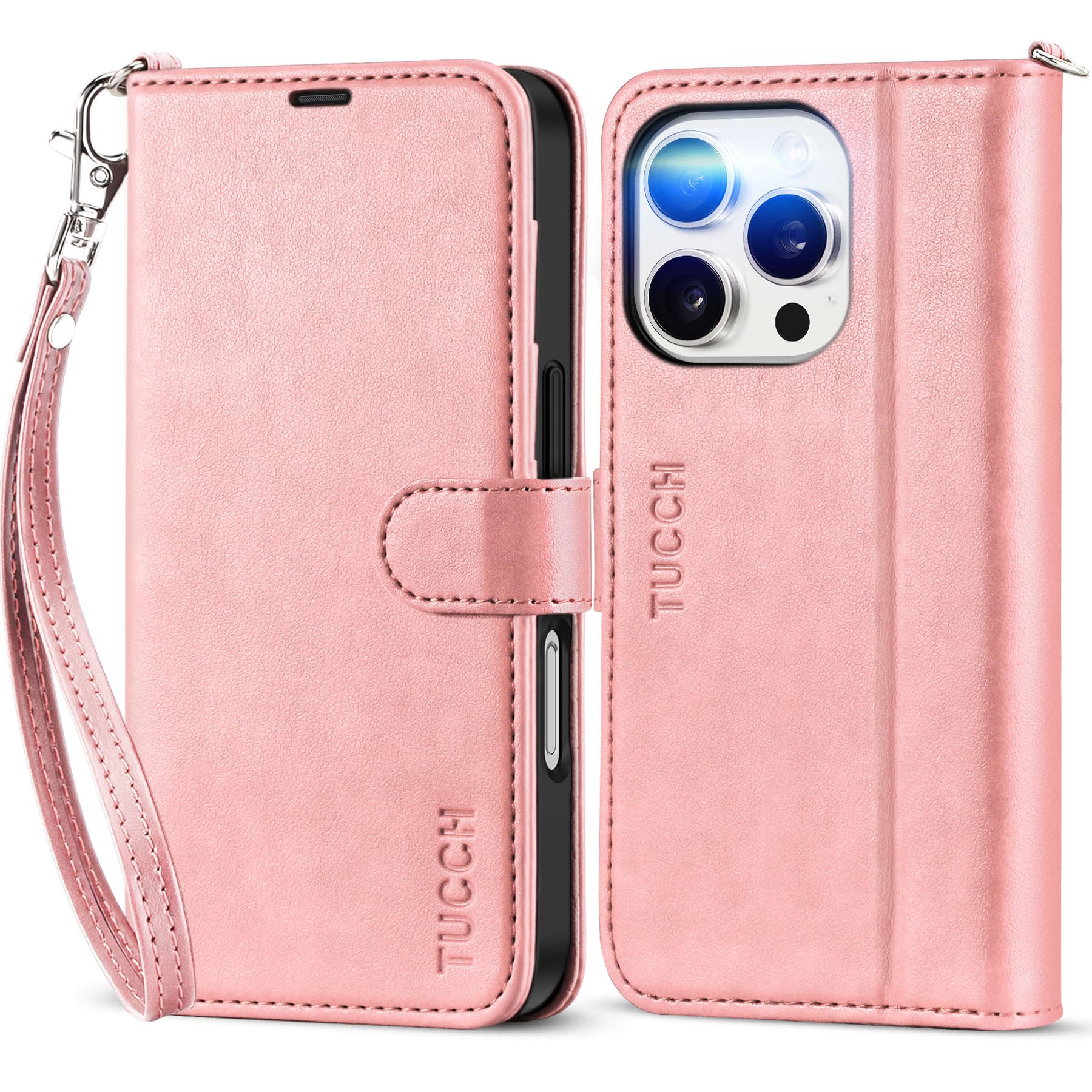 iPhone 16 Pro, RFID Blocking [4 Card Holder] Kickstand [Shockproof TPU Inner Shell] PU Leather Magnetic Protective Flip Cover 6.3“ 2024, Black