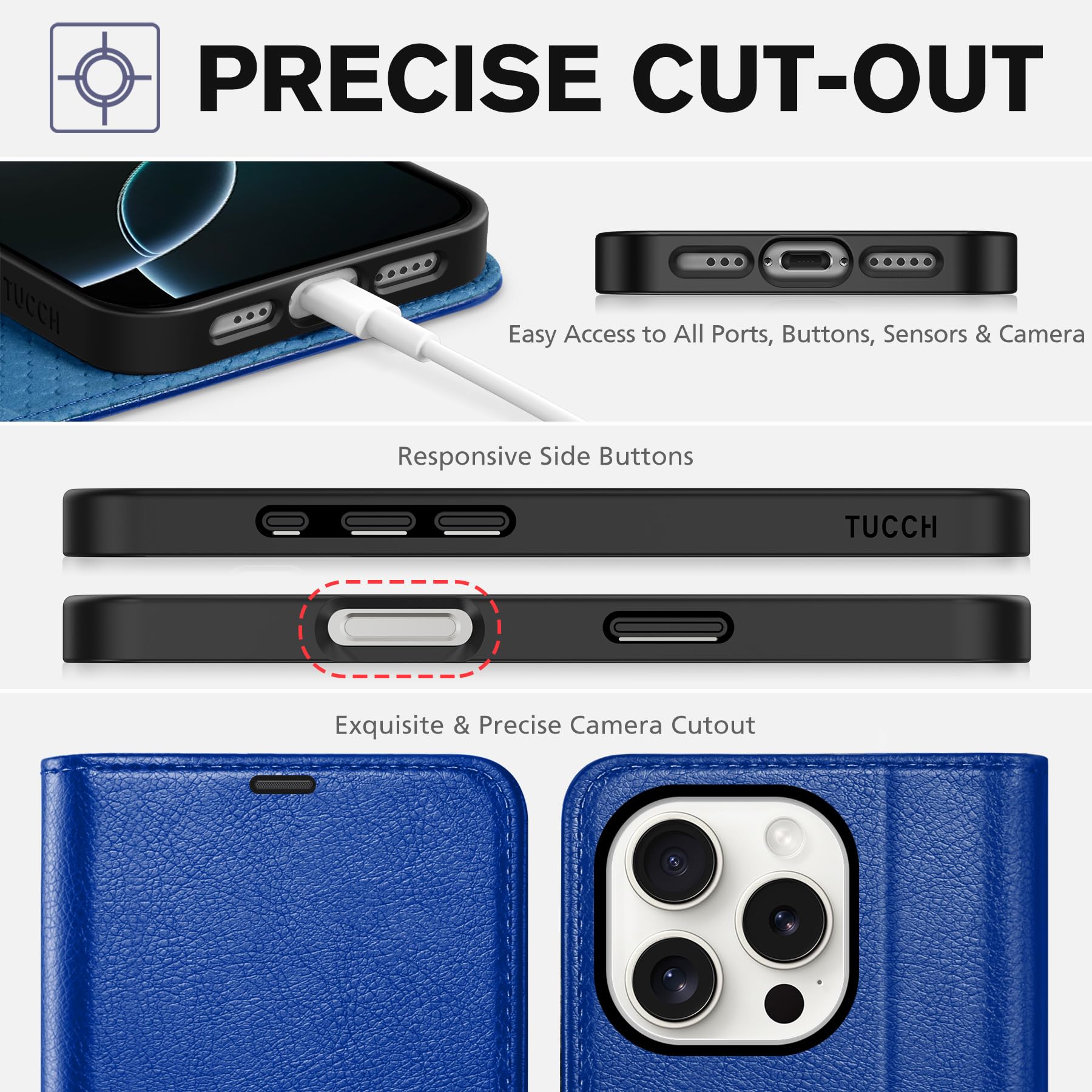 iPhone 16 Pro, RFID Blocking [4 Card Holder] Kickstand [Shockproof TPU Inner Shell] PU Leather Magnetic Protective Flip Cover 6.3“ 2024, Black