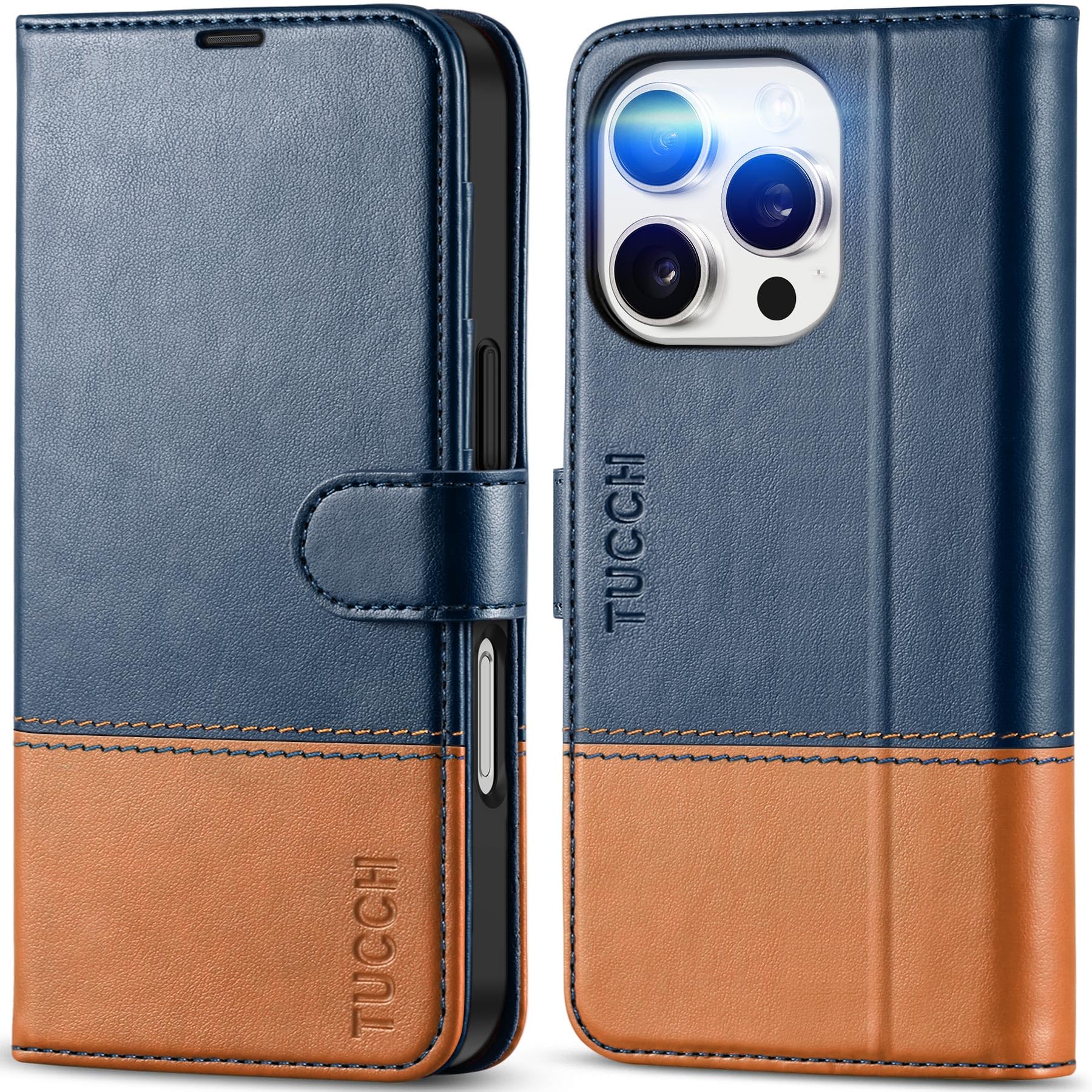 iPhone 16 Pro, RFID Blocking [4 Card Holder] Kickstand [Shockproof TPU Inner Shell] PU Leather Magnetic Protective Flip Cover 6.3“ 2024, Black