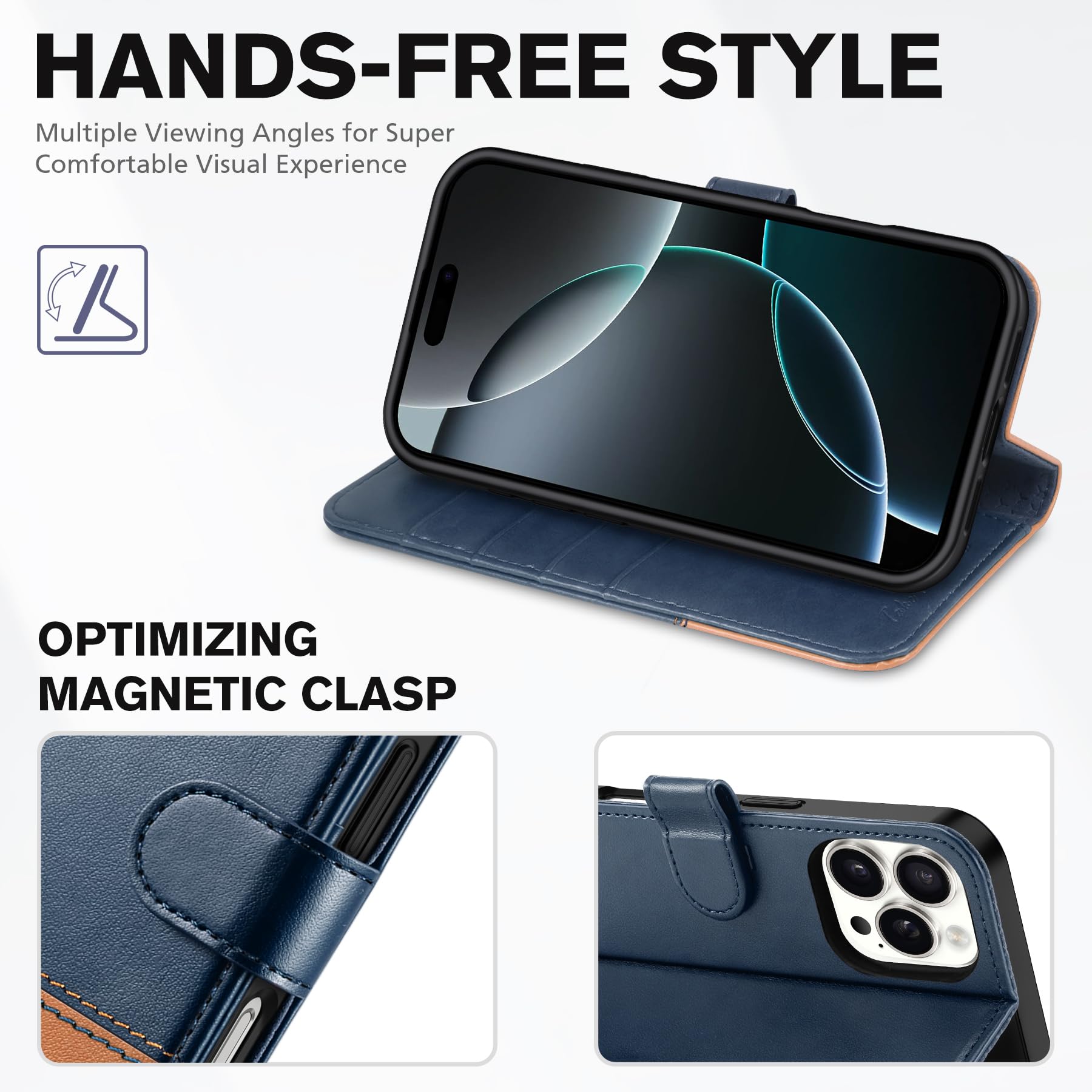 iPhone 16 Pro, RFID Blocking [4 Card Holder] Kickstand [Shockproof TPU Inner Shell] PU Leather Magnetic Protective Flip Cover 6.3“ 2024, Black