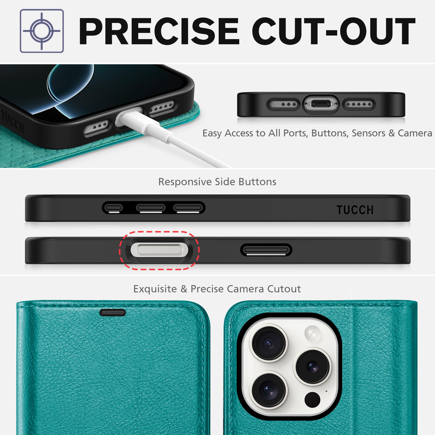 iPhone 16 Pro, RFID Blocking [4 Card Holder] Kickstand [Shockproof TPU Inner Shell] PU Leather Magnetic Protective Flip Cover 6.3“ 2024, Black