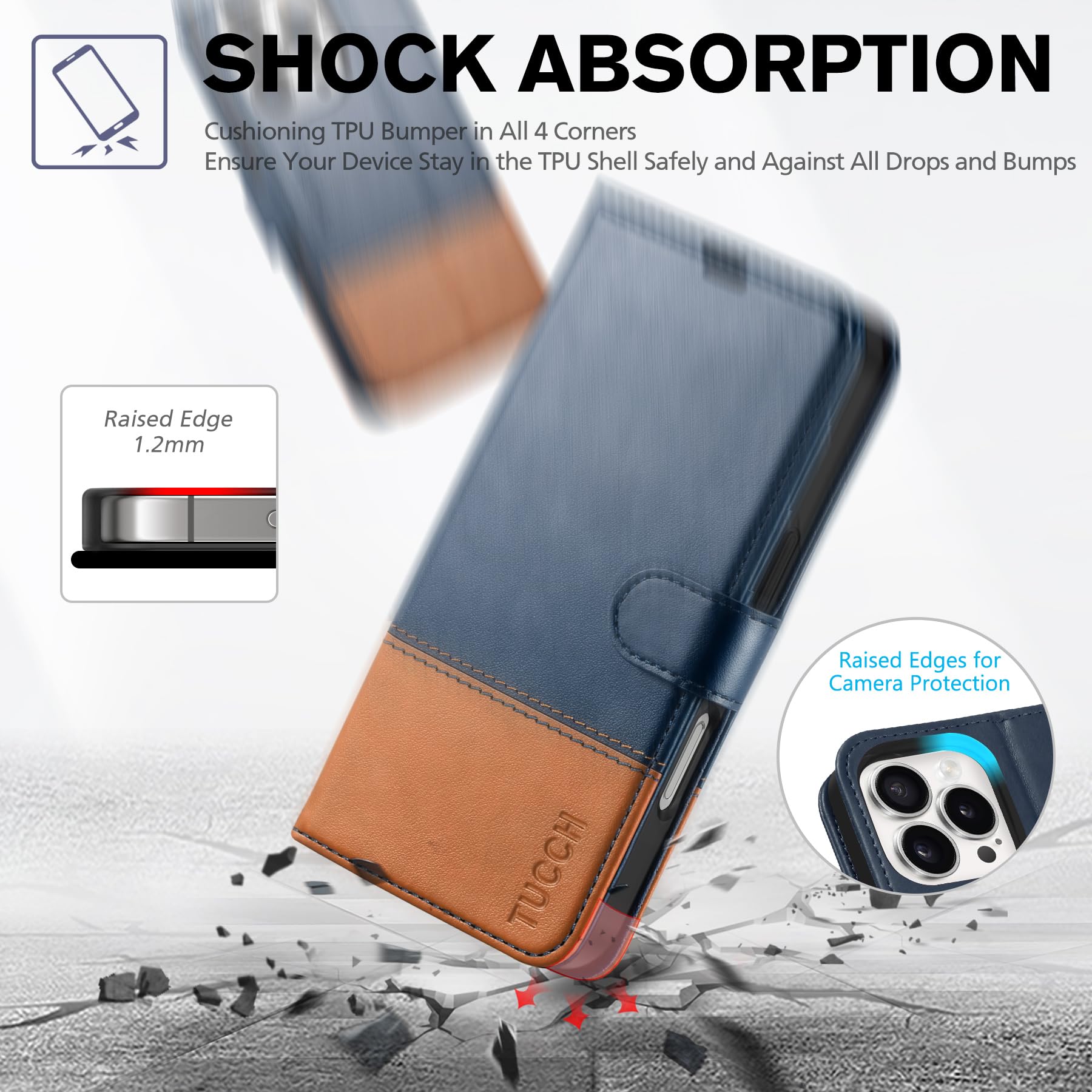 iPhone 16 Pro, RFID Blocking [4 Card Holder] Kickstand [Shockproof TPU Inner Shell] PU Leather Magnetic Protective Flip Cover 6.3“ 2024, Black