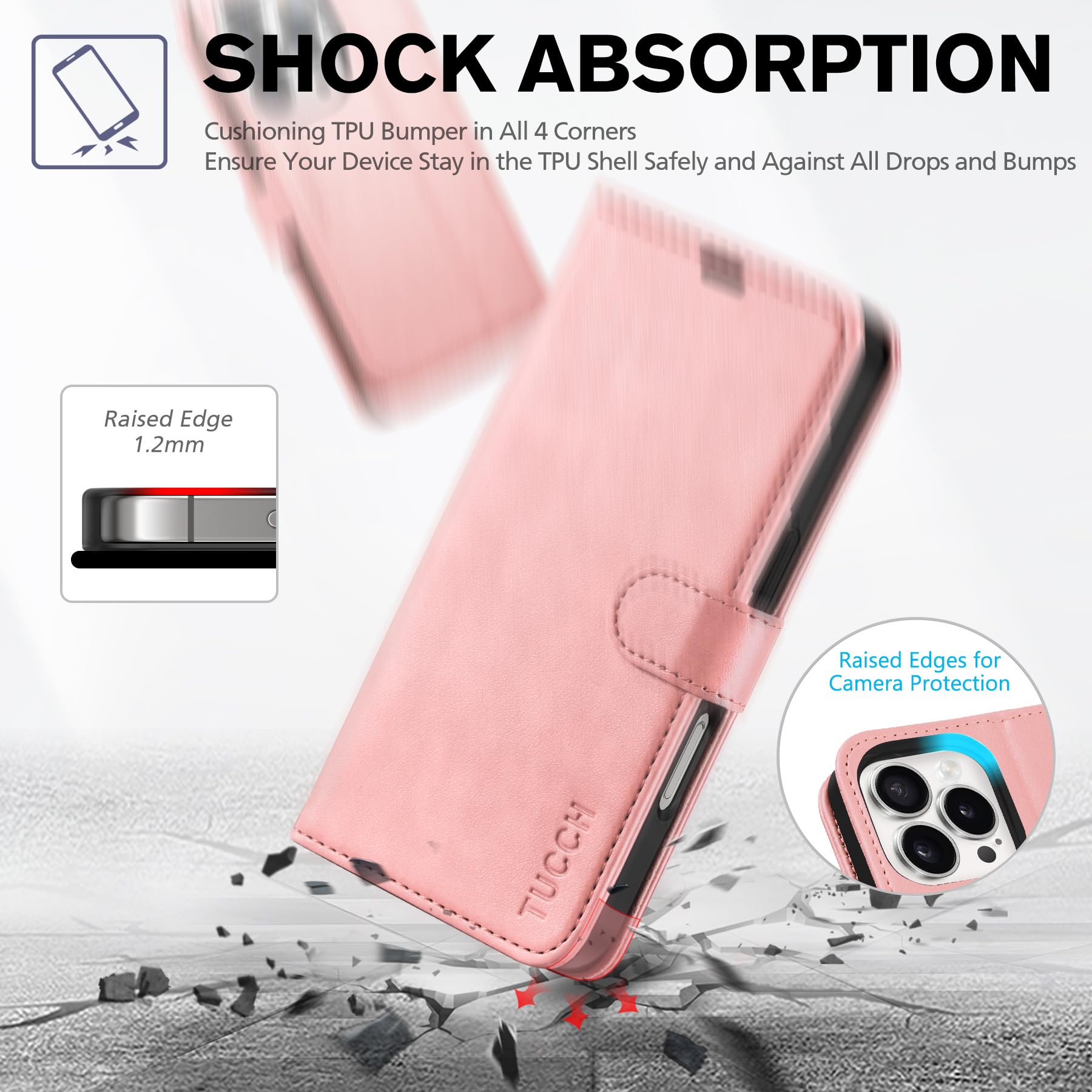 iPhone 16 Pro, RFID Blocking [4 Card Holder] Kickstand [Shockproof TPU Inner Shell] PU Leather Magnetic Protective Flip Cover 6.3“ 2024, Black