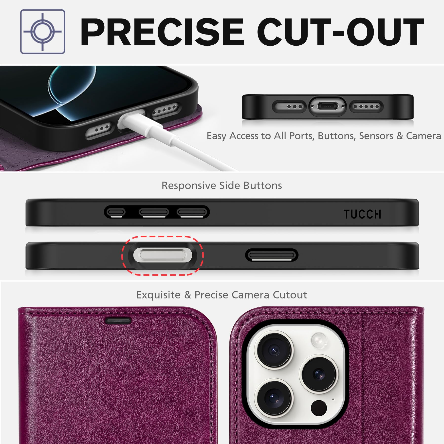 iPhone 16 Pro, RFID Blocking [4 Card Holder] Kickstand [Shockproof TPU Inner Shell] PU Leather Magnetic Protective Flip Cover 6.3“ 2024, Black