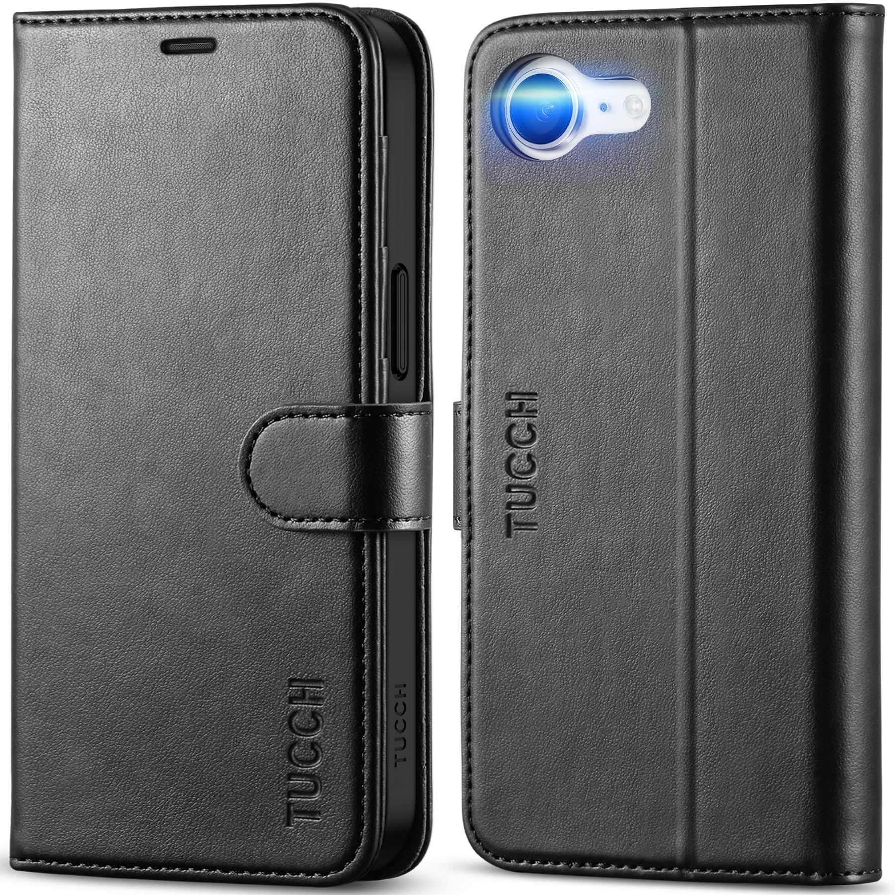 iPhone 16e, [RFID Blocking] 4 Card Holder Kickstand [Shockproof TPU Inner Case] PU Leather Magnetic Closure Protective Cover Compatible with iPhone 16e 6.1" 2025, Black