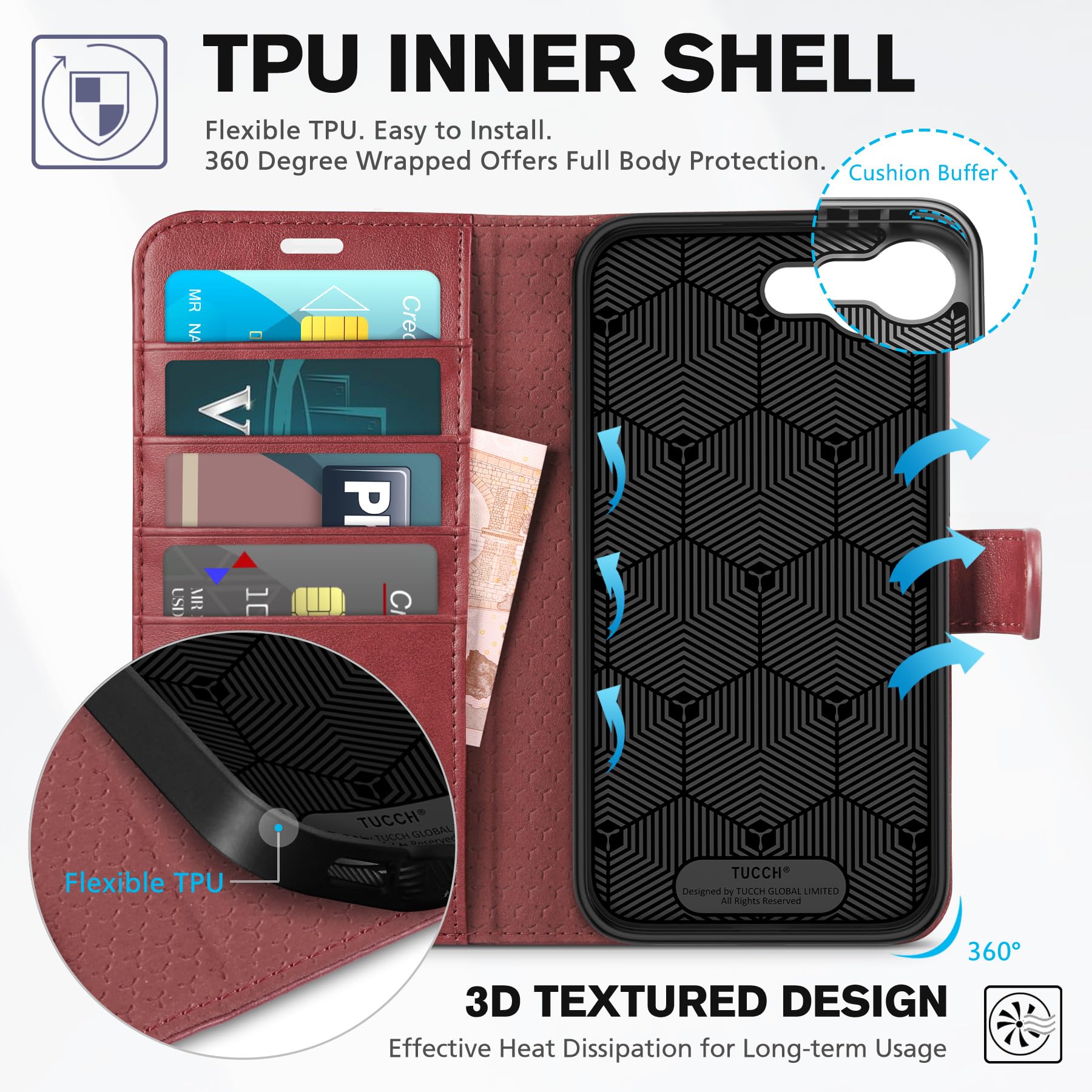 iPhone 16e, [RFID Blocking] 4 Card Holder Kickstand [Shockproof TPU Inner Case] PU Leather Magnetic Closure Protective Cover Compatible with iPhone 16e 6.1" 2025, Black