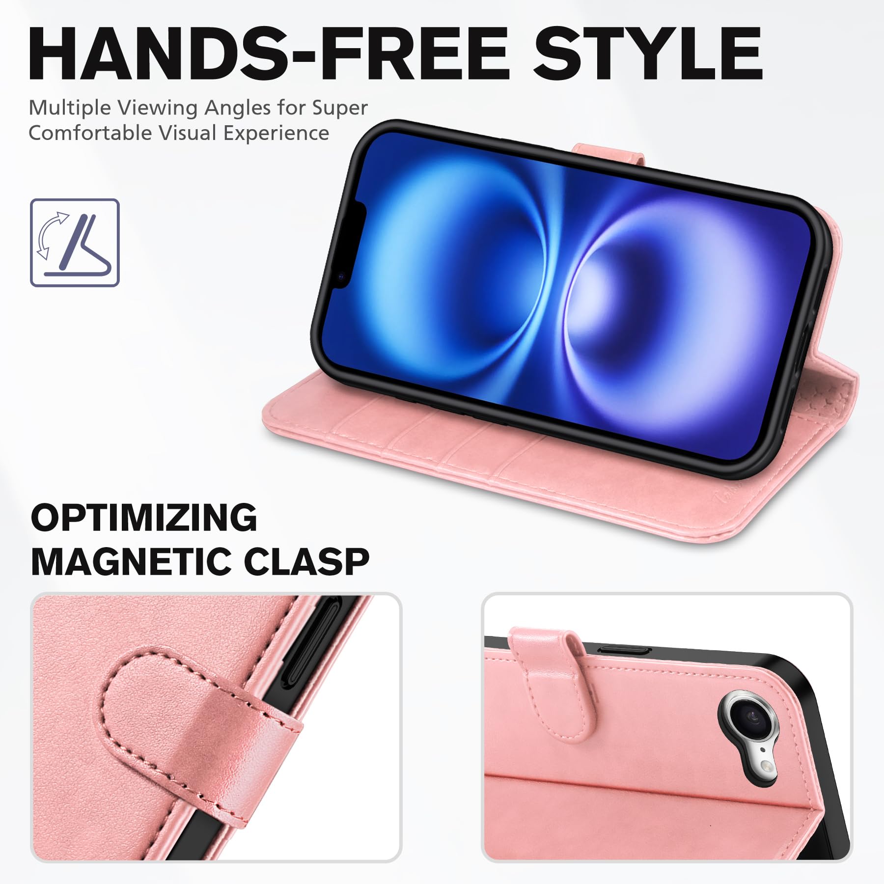 iPhone 16e, [RFID Blocking] 4 Card Holder Kickstand [Shockproof TPU Inner Case] PU Leather Magnetic Closure Protective Cover Compatible with iPhone 16e 6.1" 2025, Black