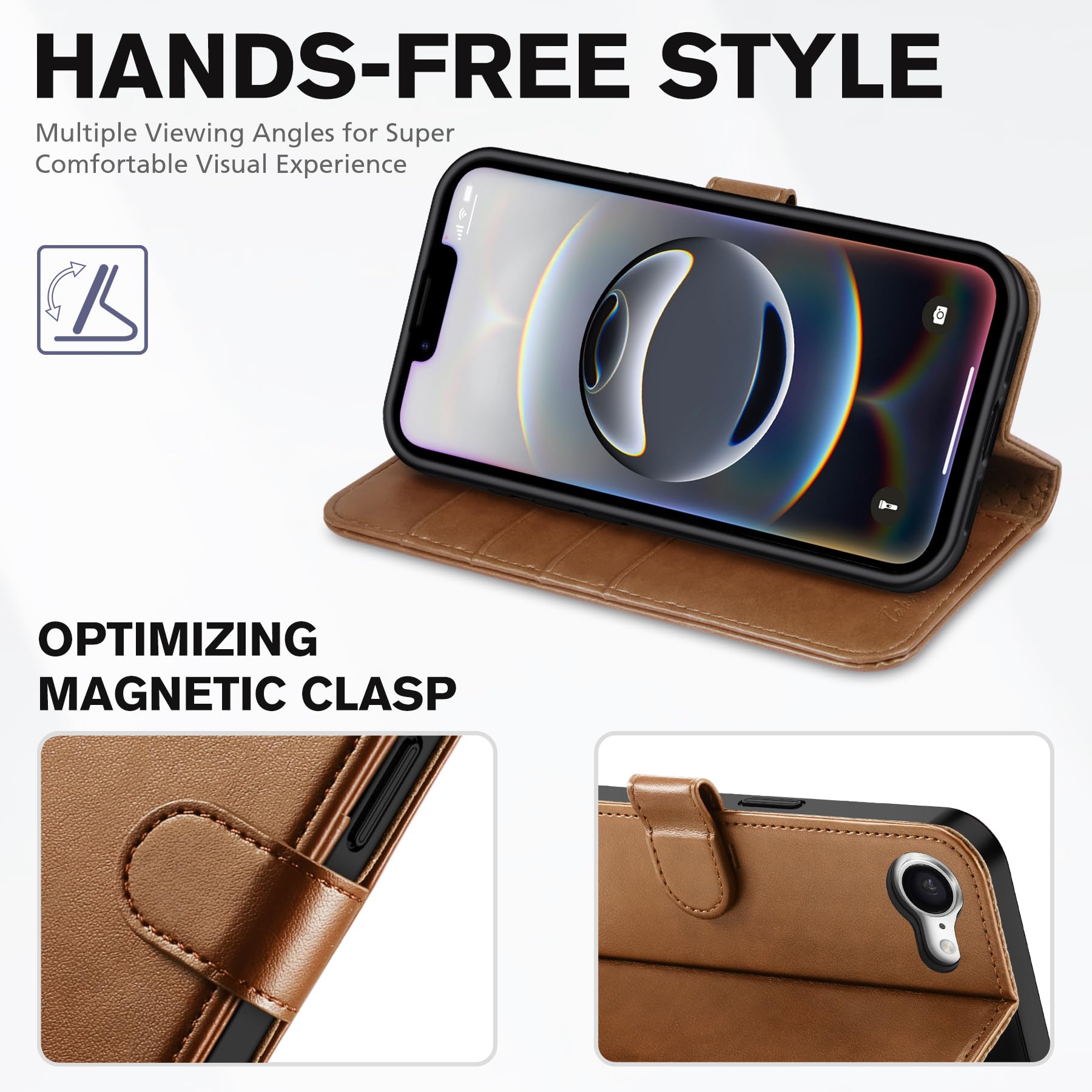 iPhone 16e, [RFID Blocking] 4 Card Holder Kickstand [Shockproof TPU Inner Case] PU Leather Magnetic Closure Protective Cover Compatible with iPhone 16e 6.1" 2025, Black