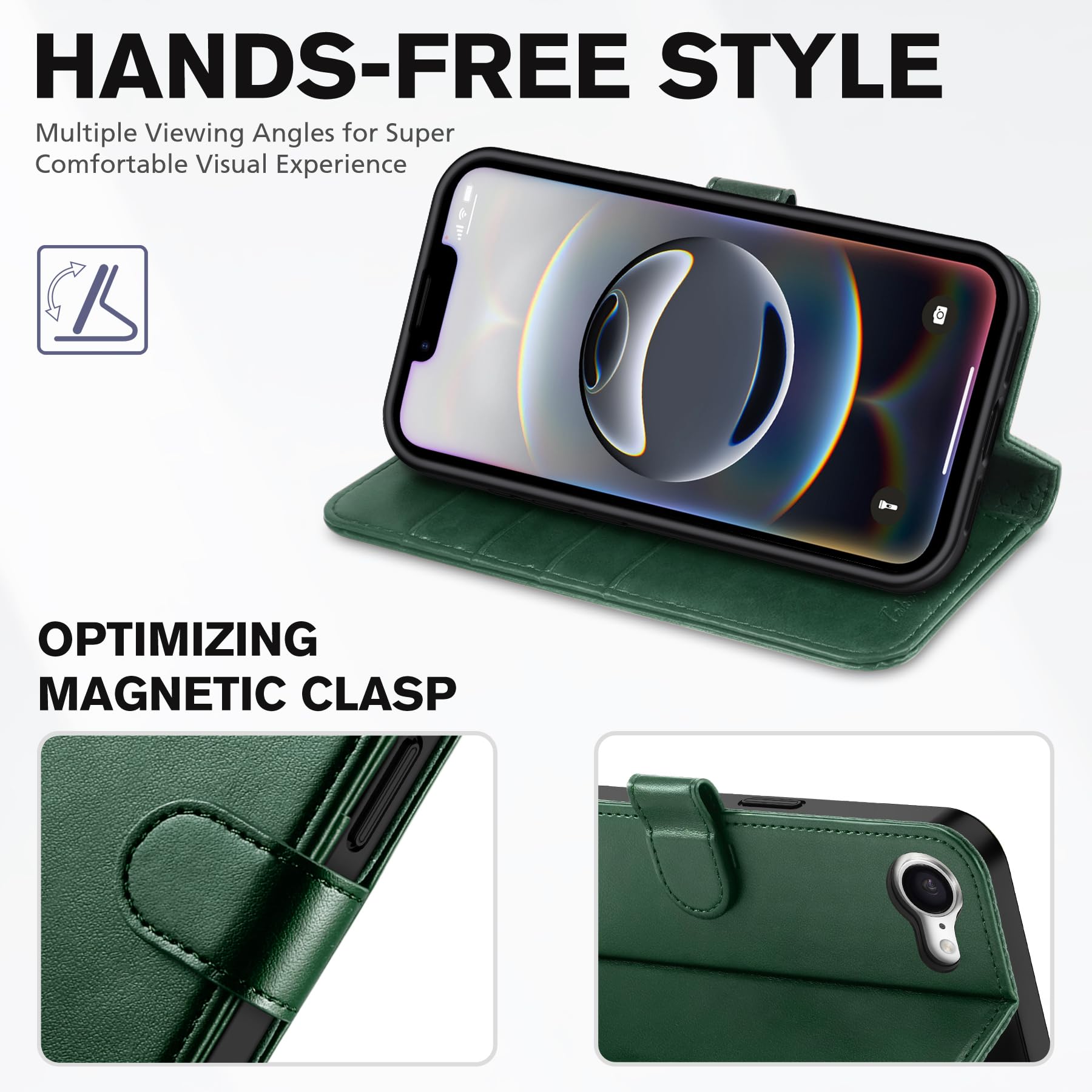 iPhone 16e, [RFID Blocking] 4 Card Holder Kickstand [Shockproof TPU Inner Case] PU Leather Magnetic Closure Protective Cover Compatible with iPhone 16e 6.1" 2025, Black