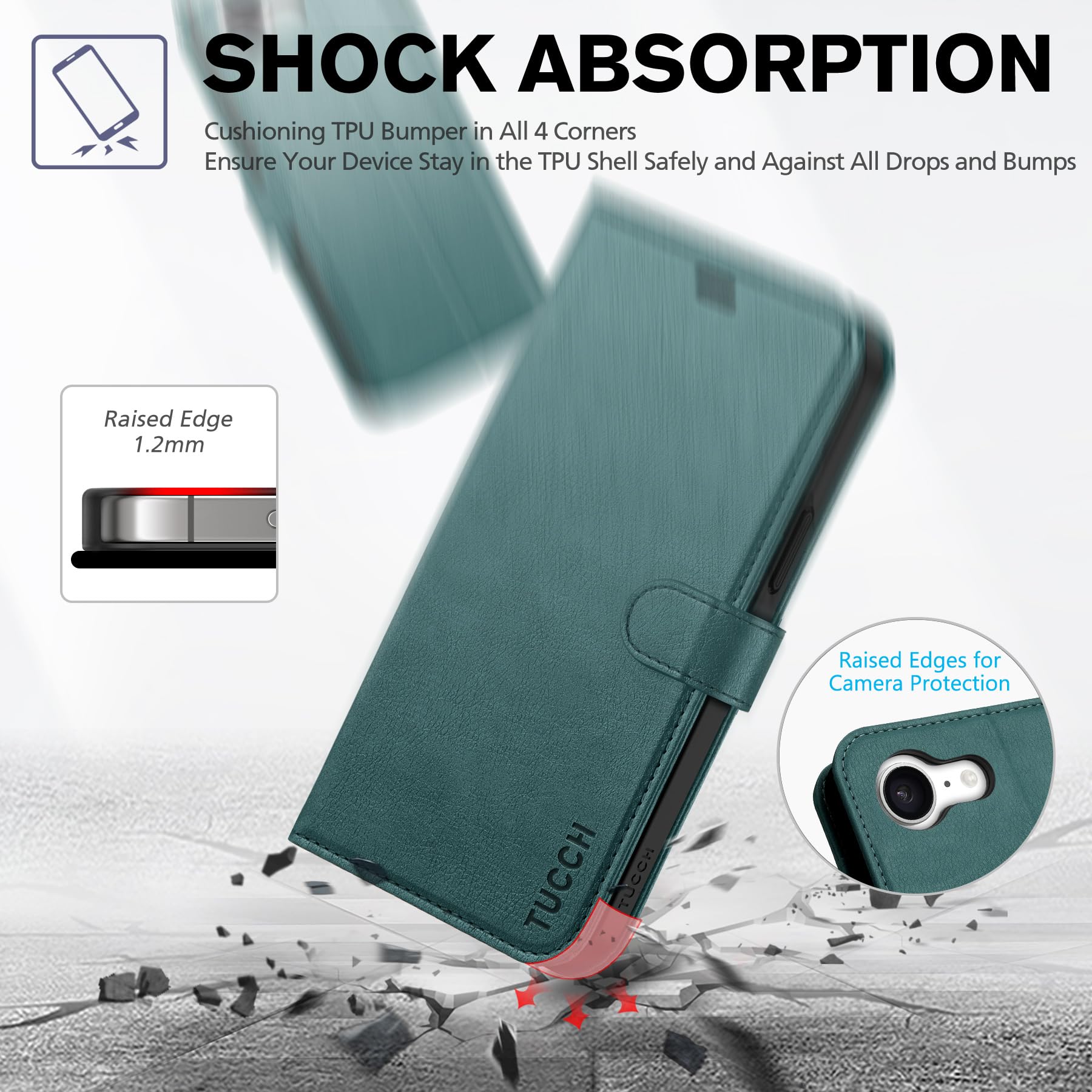 iPhone 16e, [RFID Blocking] 4 Card Holder Kickstand [Shockproof TPU Inner Case] PU Leather Magnetic Closure Protective Cover Compatible with iPhone 16e 6.1" 2025, Black