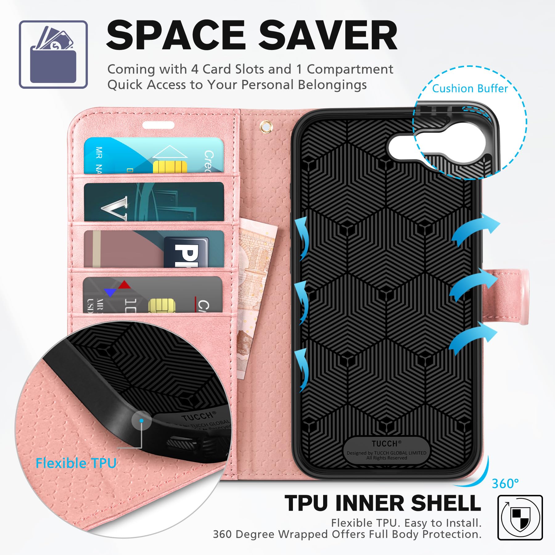 iPhone 16e, [RFID Blocking] 4 Card Holder Kickstand [Shockproof TPU Inner Case] PU Leather Magnetic Closure Protective Cover Compatible with iPhone 16e 6.1" 2025, Black