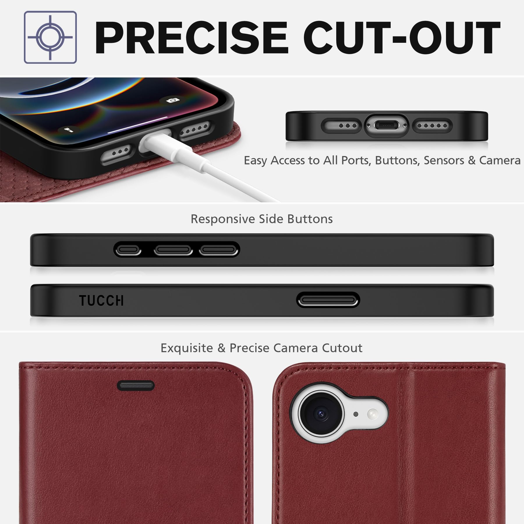 iPhone 16e, [RFID Blocking] 4 Card Holder Kickstand [Shockproof TPU Inner Case] PU Leather Magnetic Closure Protective Cover Compatible with iPhone 16e 6.1" 2025, Black