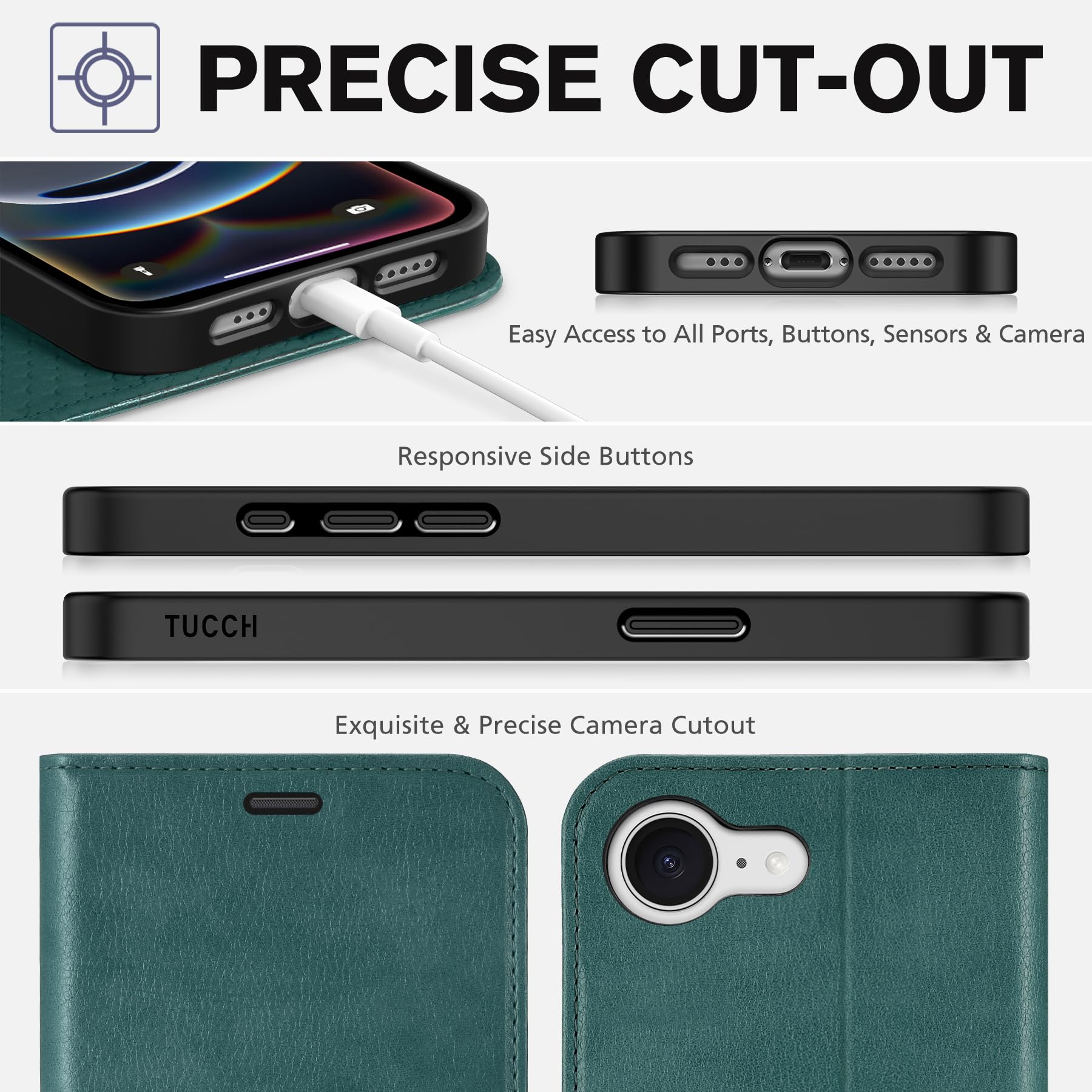 iPhone 16e, [RFID Blocking] 4 Card Holder Kickstand [Shockproof TPU Inner Case] PU Leather Magnetic Closure Protective Cover Compatible with iPhone 16e 6.1" 2025, Black