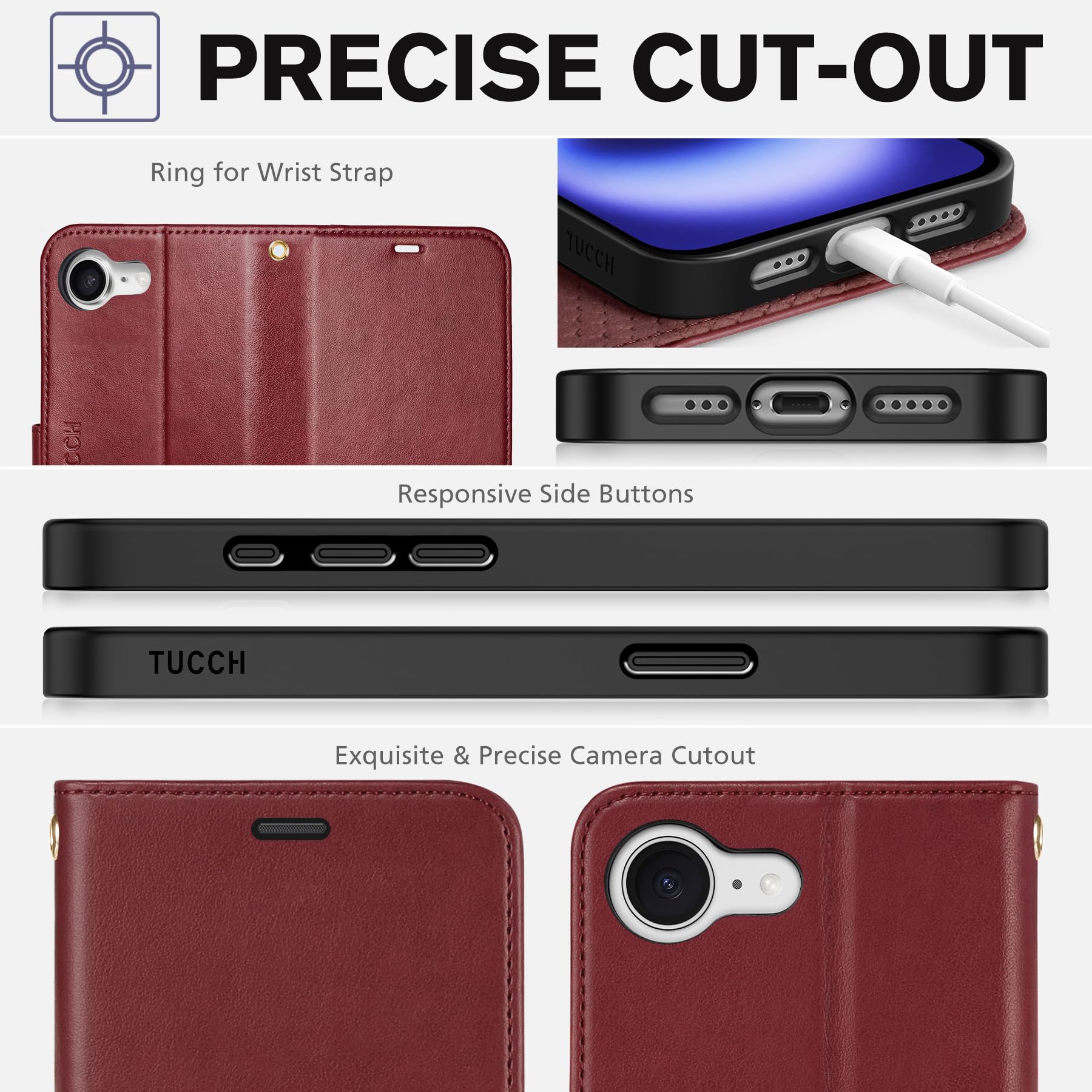 iPhone 16e, [RFID Blocking] 4 Card Holder Kickstand [Shockproof TPU Inner Case] PU Leather Magnetic Closure Protective Cover Compatible with iPhone 16e 6.1" 2025, Black