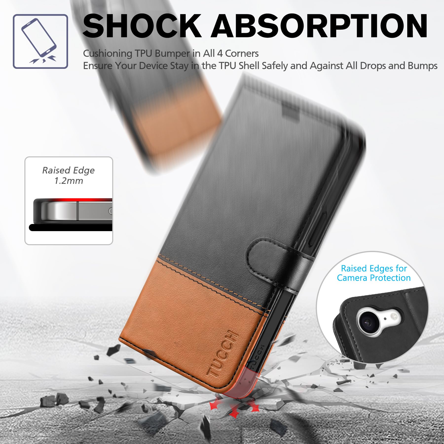 iPhone 16e, [RFID Blocking] 4 Card Holder Kickstand [Shockproof TPU Inner Case] PU Leather Magnetic Closure Protective Cover Compatible with iPhone 16e 6.1" 2025, Black