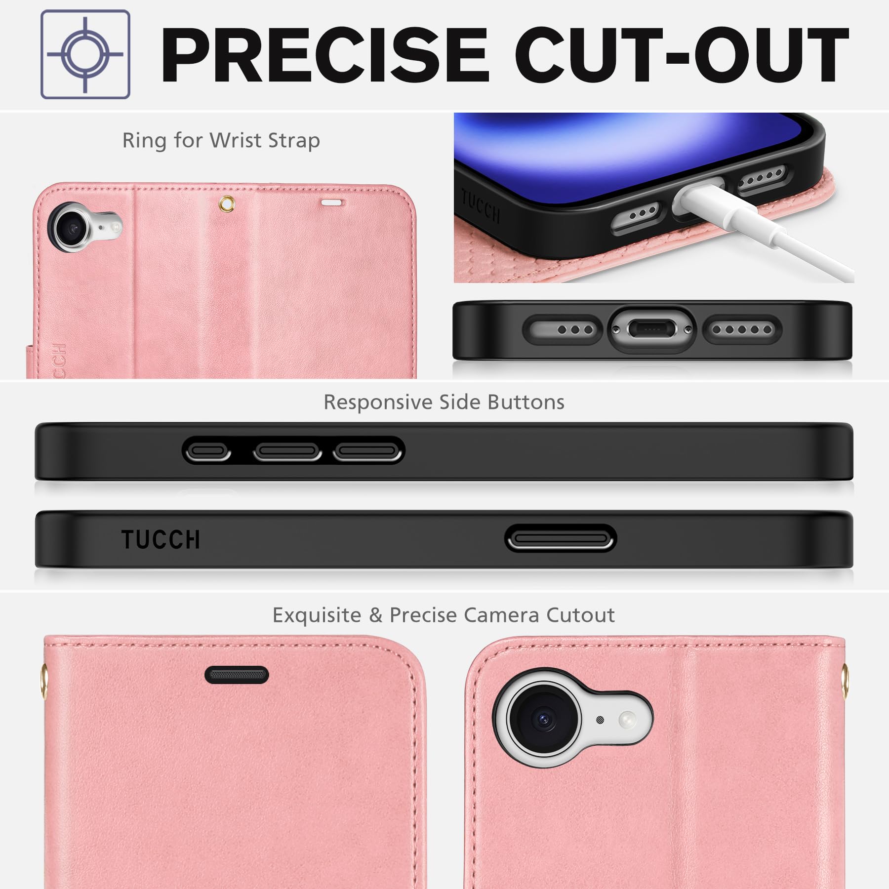 iPhone 16e, [RFID Blocking] 4 Card Holder Kickstand [Shockproof TPU Inner Case] PU Leather Magnetic Closure Protective Cover Compatible with iPhone 16e 6.1" 2025, Black