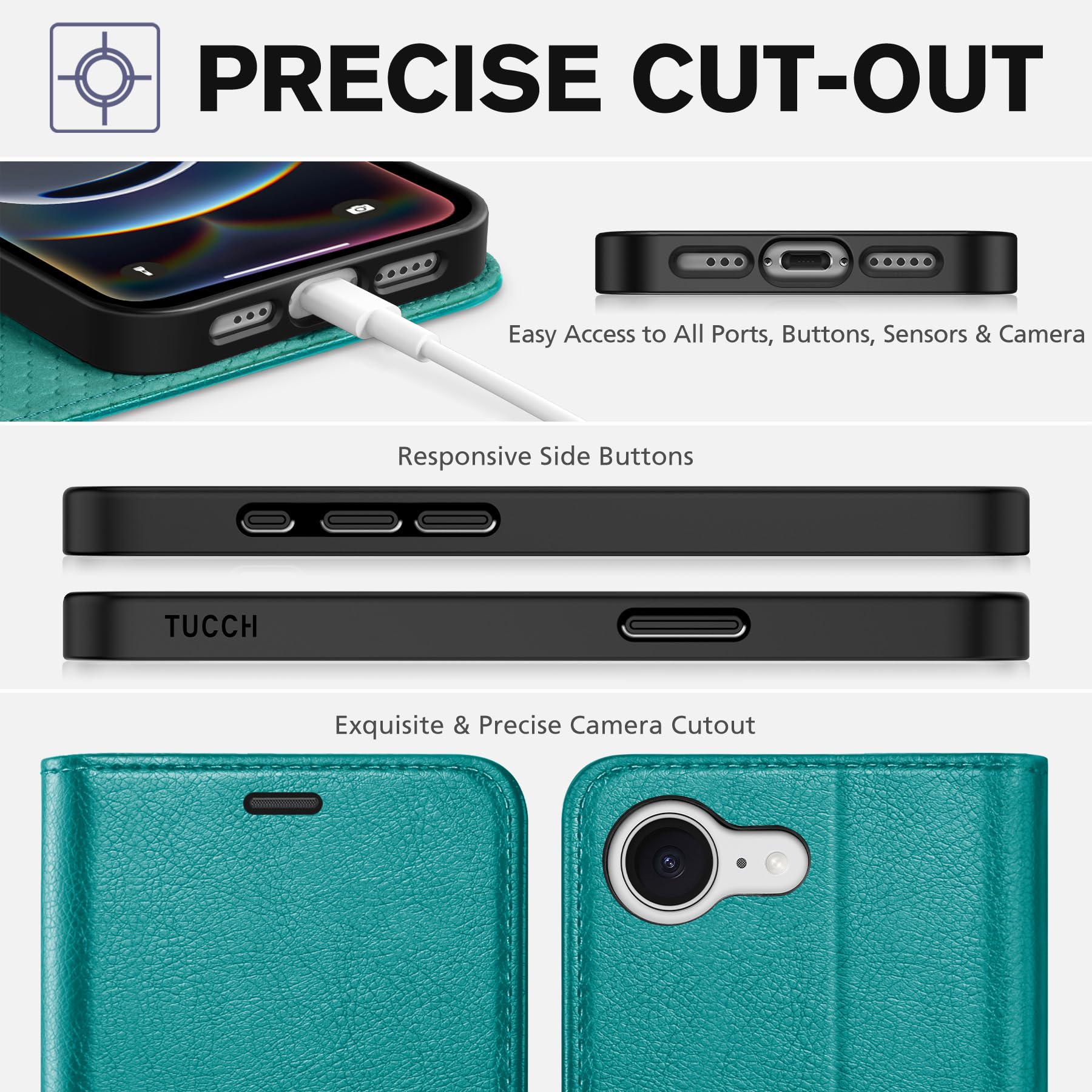 iPhone 16e, [RFID Blocking] 4 Card Holder Kickstand [Shockproof TPU Inner Case] PU Leather Magnetic Closure Protective Cover Compatible with iPhone 16e 6.1" 2025, Black