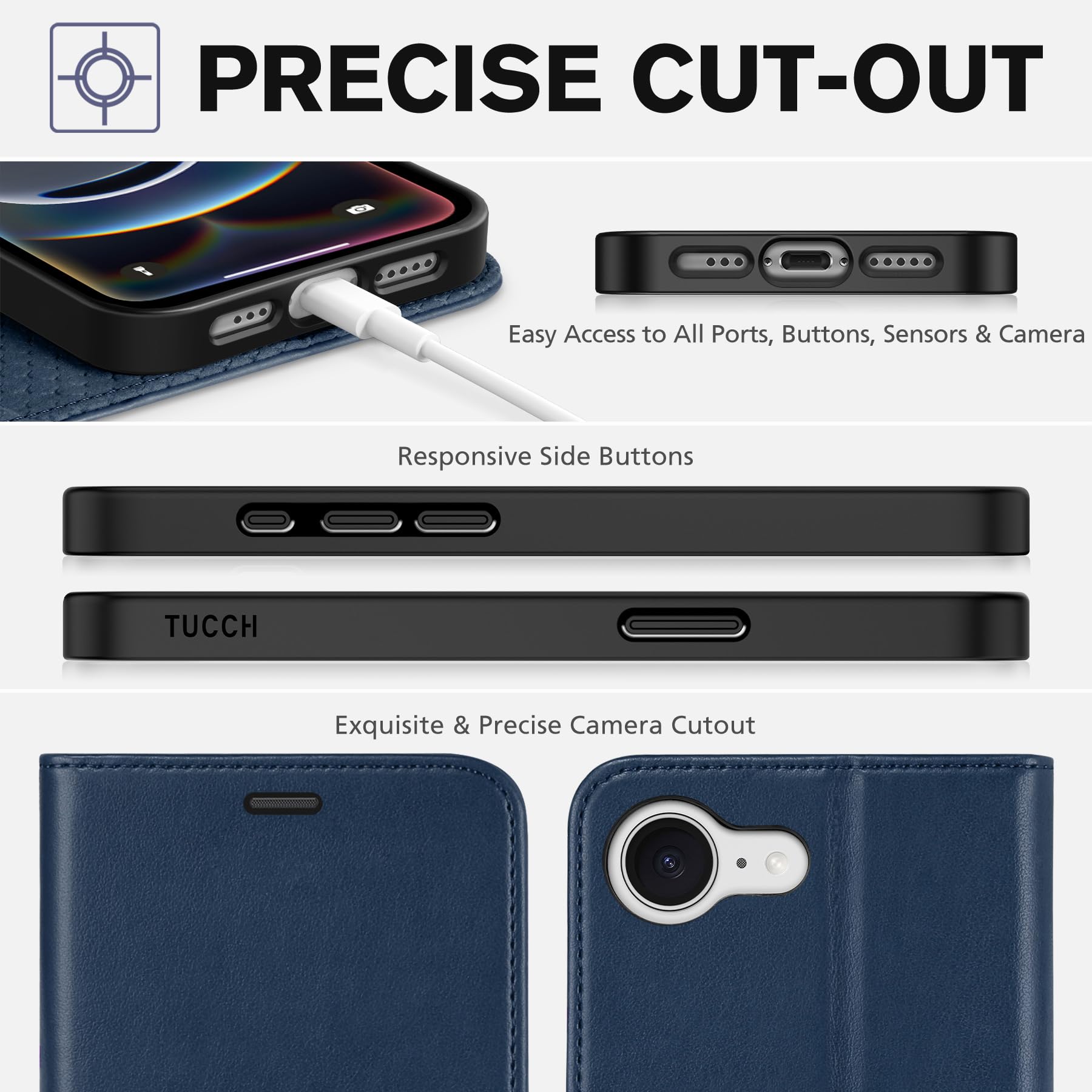 iPhone 16e, [RFID Blocking] 4 Card Holder Kickstand [Shockproof TPU Inner Case] PU Leather Magnetic Closure Protective Cover Compatible with iPhone 16e 6.1" 2025, Black