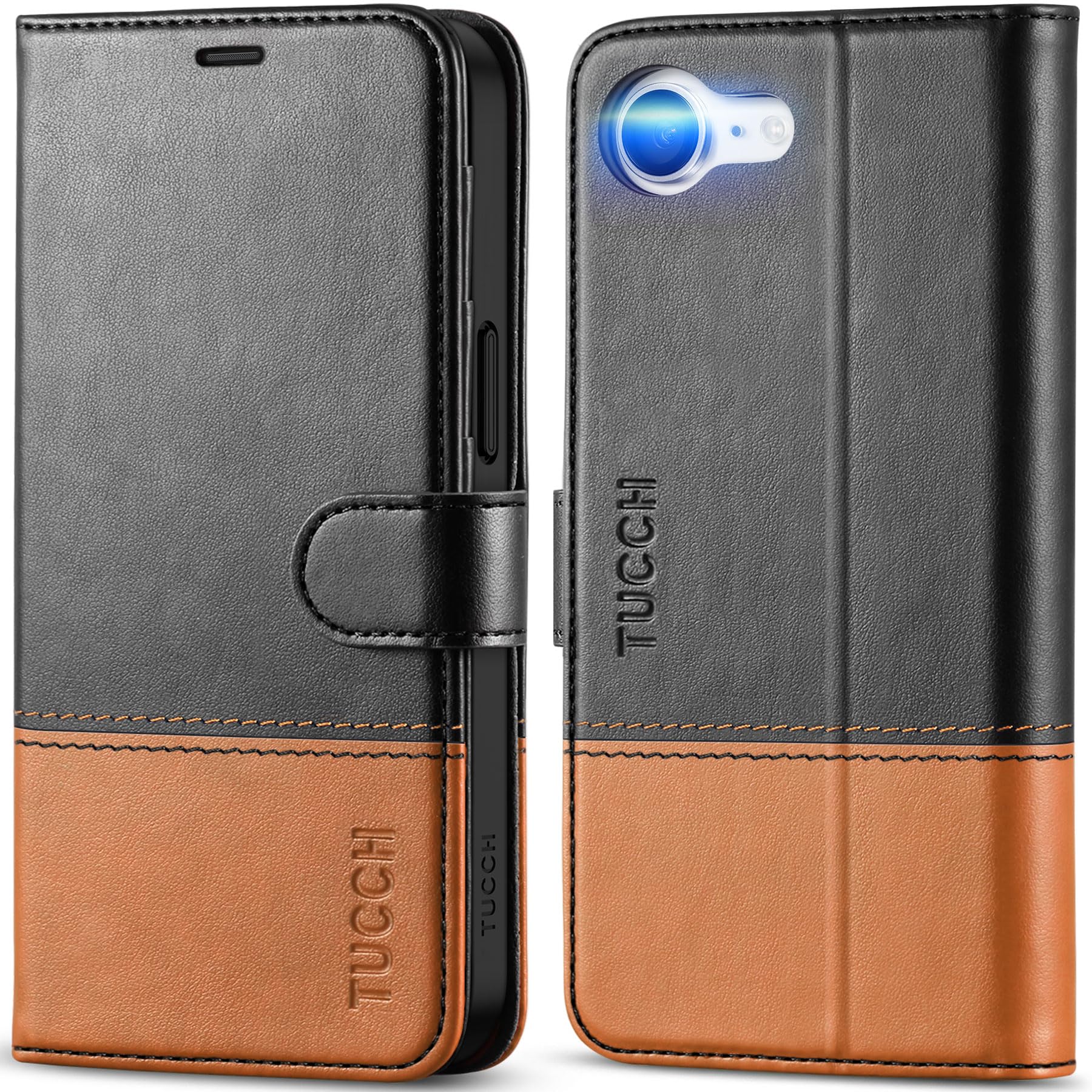 iPhone 16e, [RFID Blocking] 4 Card Holder Kickstand [Shockproof TPU Inner Case] PU Leather Magnetic Closure Protective Cover Compatible with iPhone 16e 6.1" 2025, Black