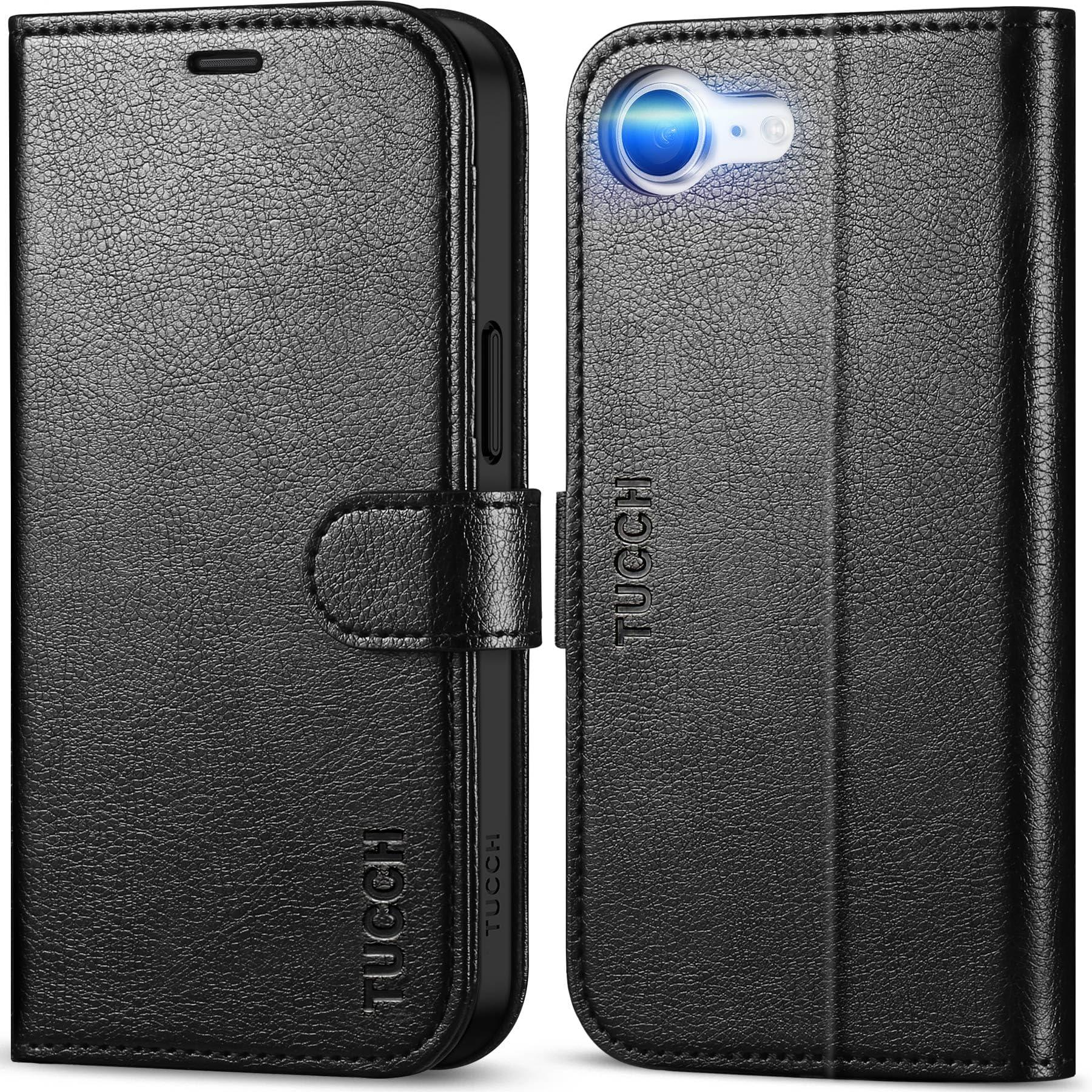 iPhone 16e, [RFID Blocking] 4 Card Holder Kickstand [Shockproof TPU Inner Case] PU Leather Magnetic Closure Protective Cover Compatible with iPhone 16e 6.1" 2025, Black