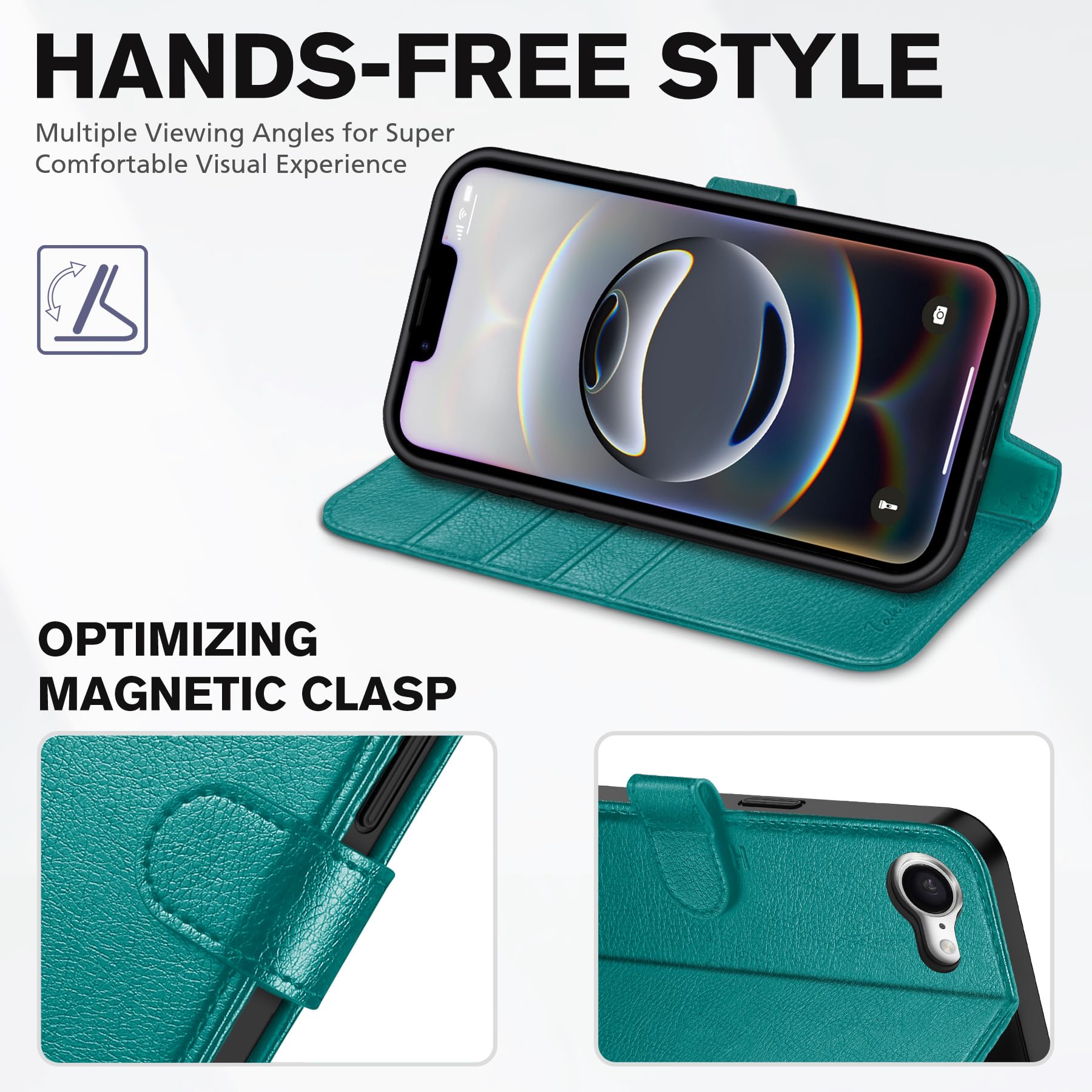 iPhone 16e, [RFID Blocking] 4 Card Holder Kickstand [Shockproof TPU Inner Case] PU Leather Magnetic Closure Protective Cover Compatible with iPhone 16e 6.1" 2025, Black