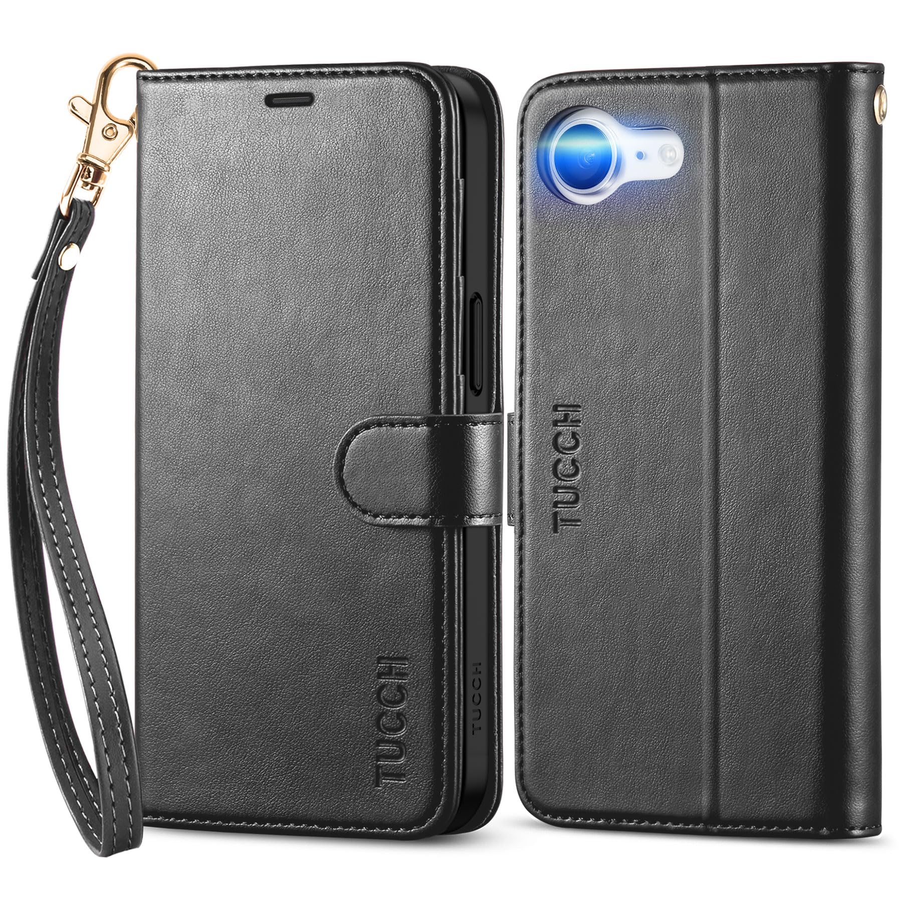 iPhone 16e, [RFID Blocking] 4 Card Holder Kickstand [Shockproof TPU Inner Case] PU Leather Magnetic Closure Protective Cover Compatible with iPhone 16e 6.1" 2025, Black