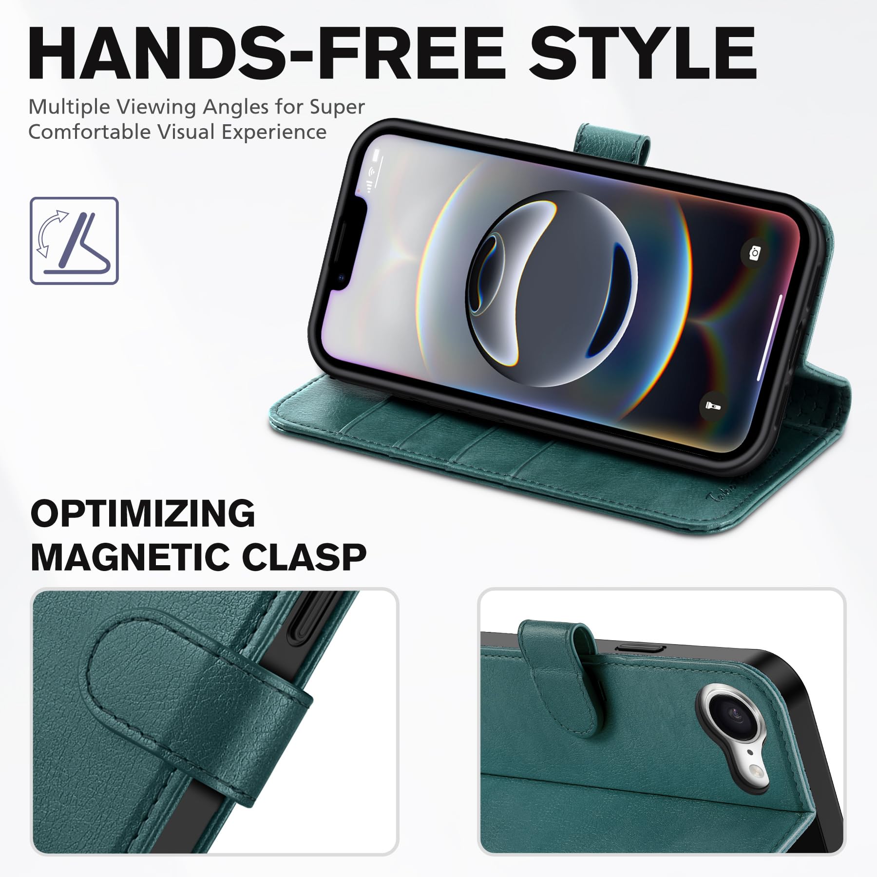 iPhone 16e, [RFID Blocking] 4 Card Holder Kickstand [Shockproof TPU Inner Case] PU Leather Magnetic Closure Protective Cover Compatible with iPhone 16e 6.1" 2025, Black