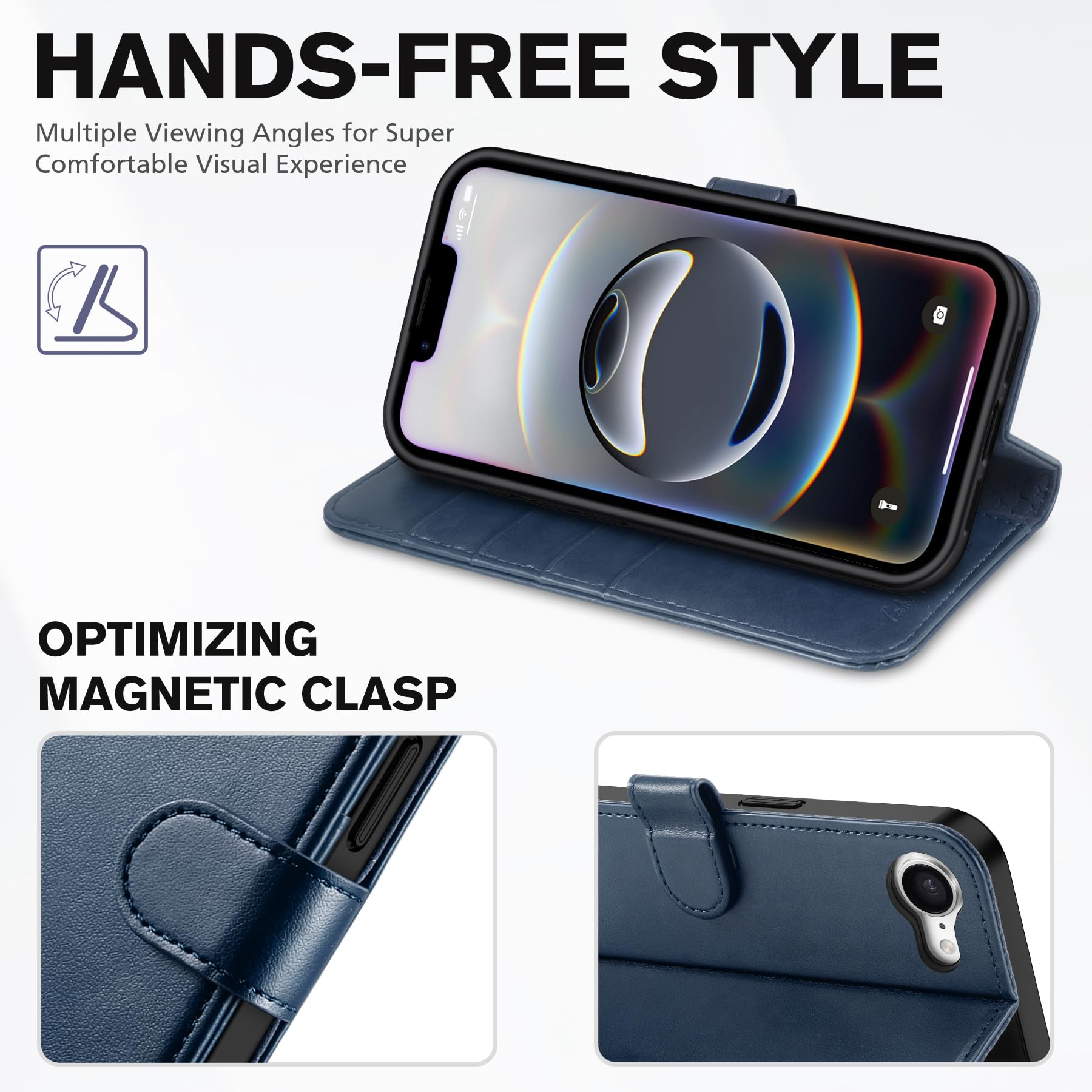 iPhone 16e, [RFID Blocking] 4 Card Holder Kickstand [Shockproof TPU Inner Case] PU Leather Magnetic Closure Protective Cover Compatible with iPhone 16e 6.1" 2025, Black