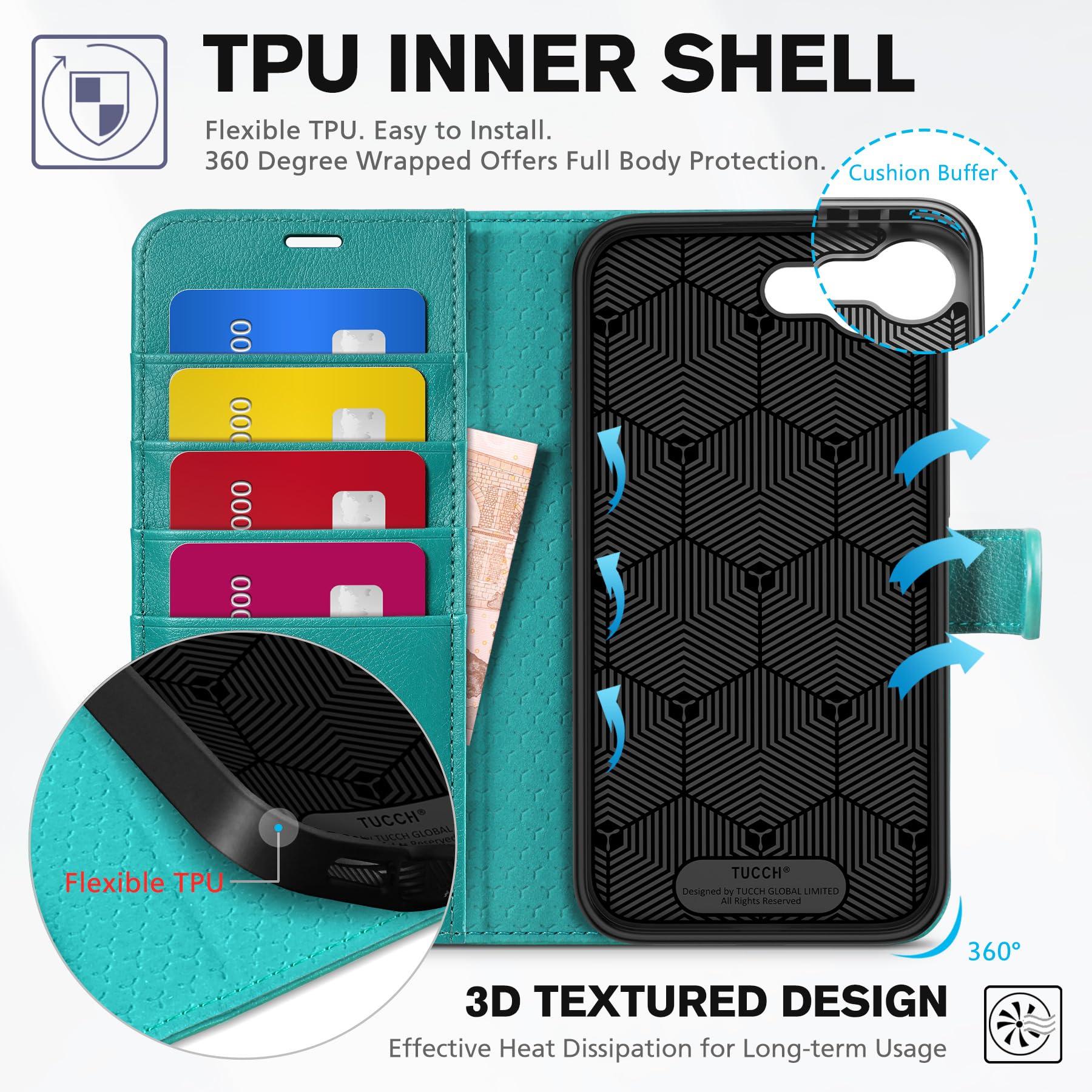 iPhone 16e, [RFID Blocking] 4 Card Holder Kickstand [Shockproof TPU Inner Case] PU Leather Magnetic Closure Protective Cover Compatible with iPhone 16e 6.1" 2025, Black