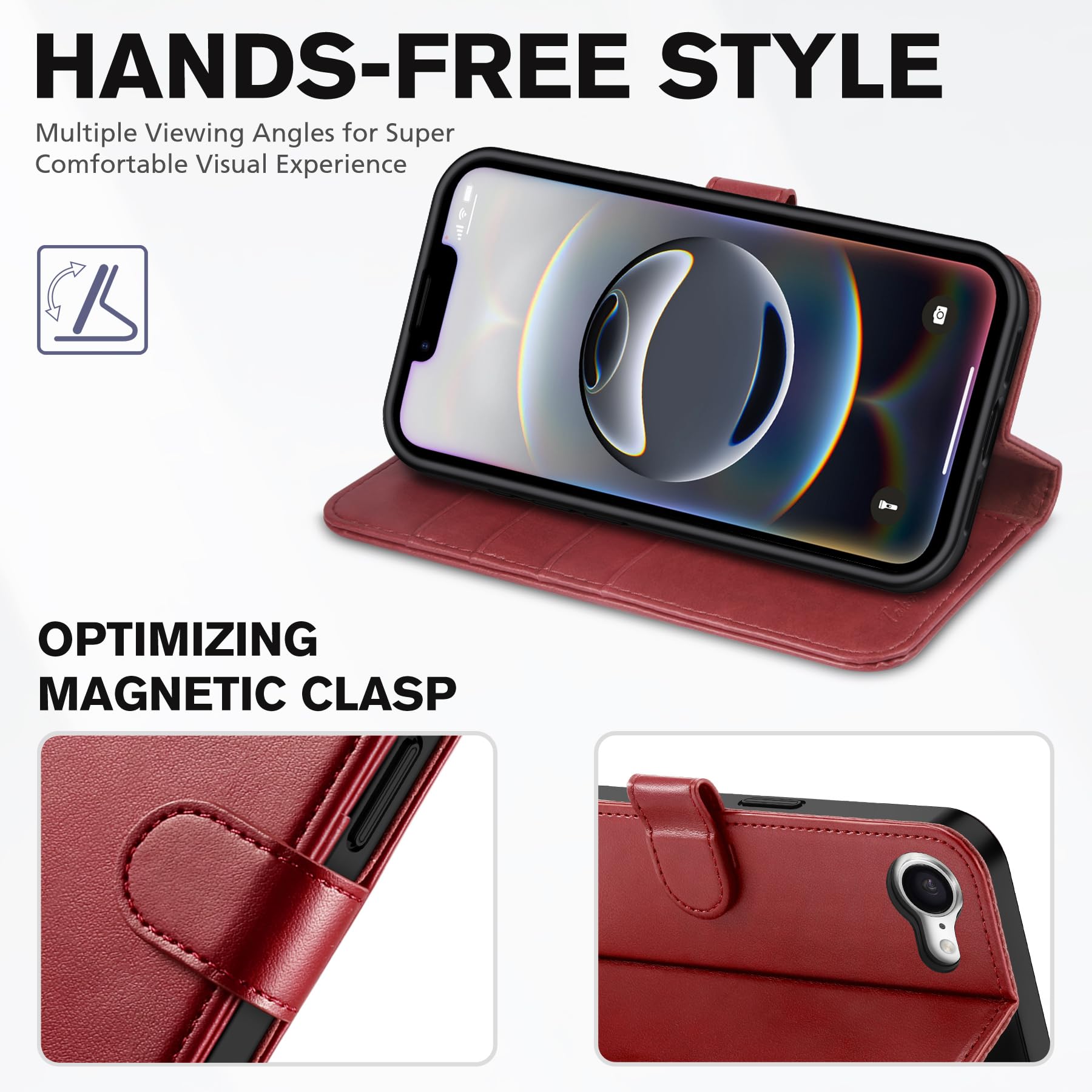 iPhone 16e, [RFID Blocking] 4 Card Holder Kickstand [Shockproof TPU Inner Case] PU Leather Magnetic Closure Protective Cover Compatible with iPhone 16e 6.1" 2025, Black