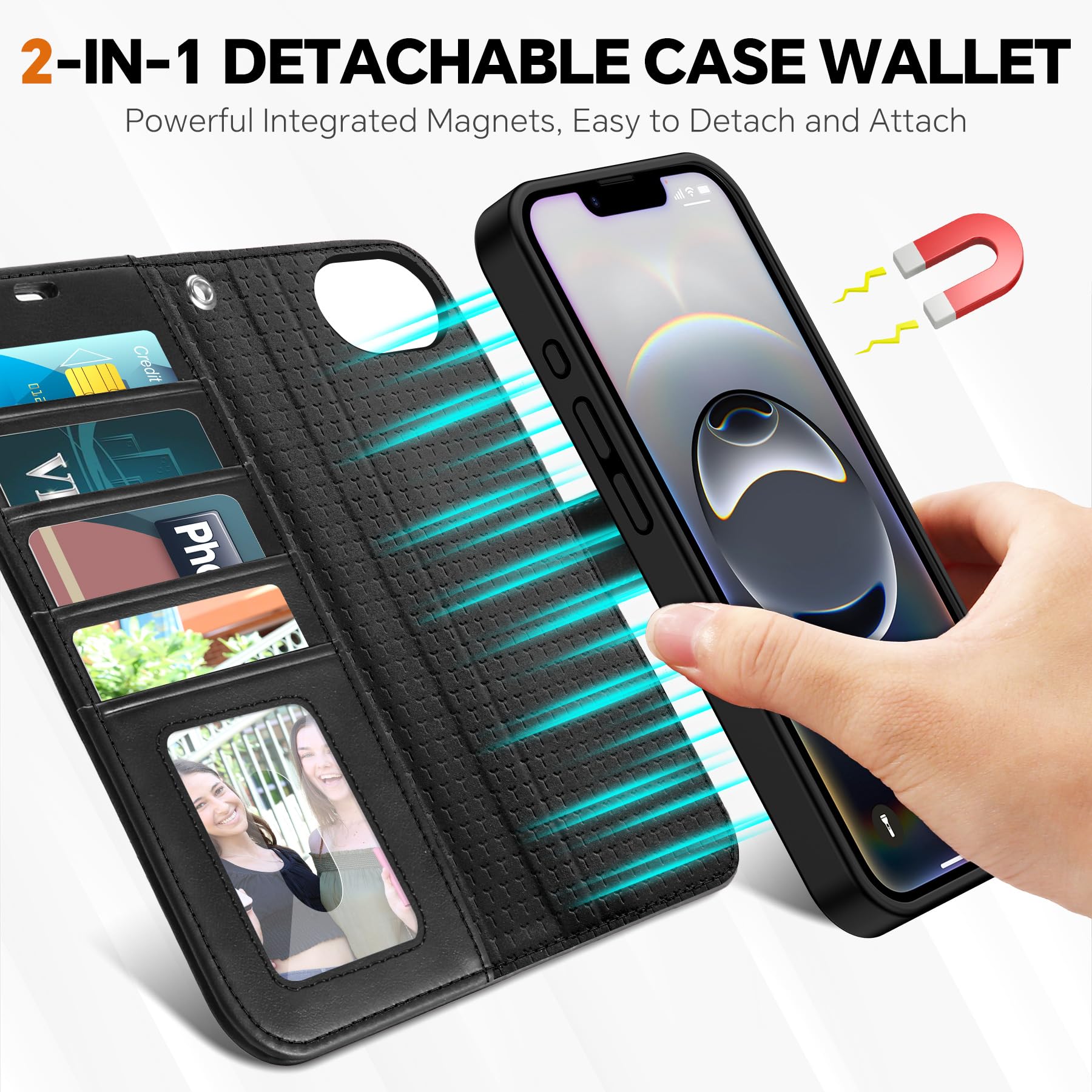 iPhone 16e Wallet 6.1", [Wrist Strap] [Detachable] Magnetic PU Leather Wallet Case RFID Blocking [Wireless Charging] 4 Card Holders Stand Folio Cover for iPhone 16e, Plum Purple