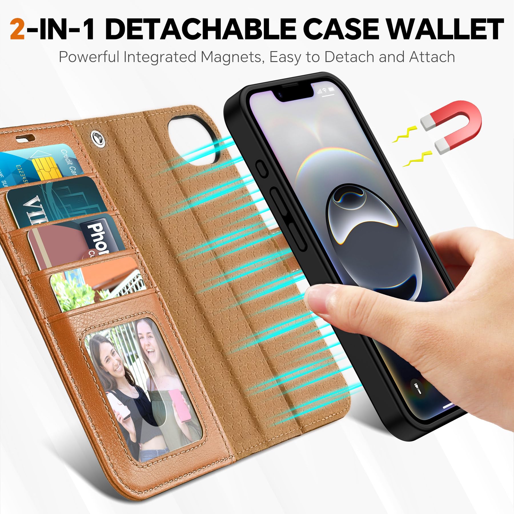 iPhone 16e Wallet 6.1", [Wrist Strap] [Detachable] Magnetic PU Leather Wallet Case RFID Blocking [Wireless Charging] 4 Card Holders Stand Folio Cover for iPhone 16e, Plum Purple