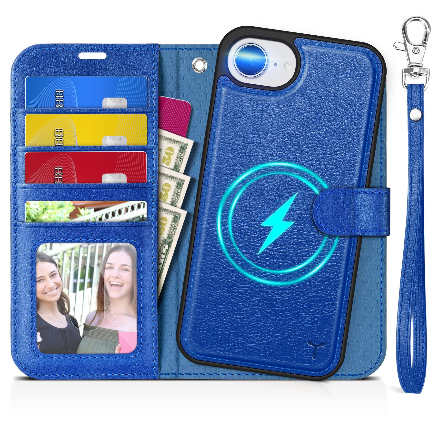 iPhone 16e Wallet 6.1", [Wrist Strap] [Detachable] Magnetic PU Leather Wallet Case RFID Blocking [Wireless Charging] 4 Card Holders Stand Folio Cover for iPhone 16e, Plum Purple