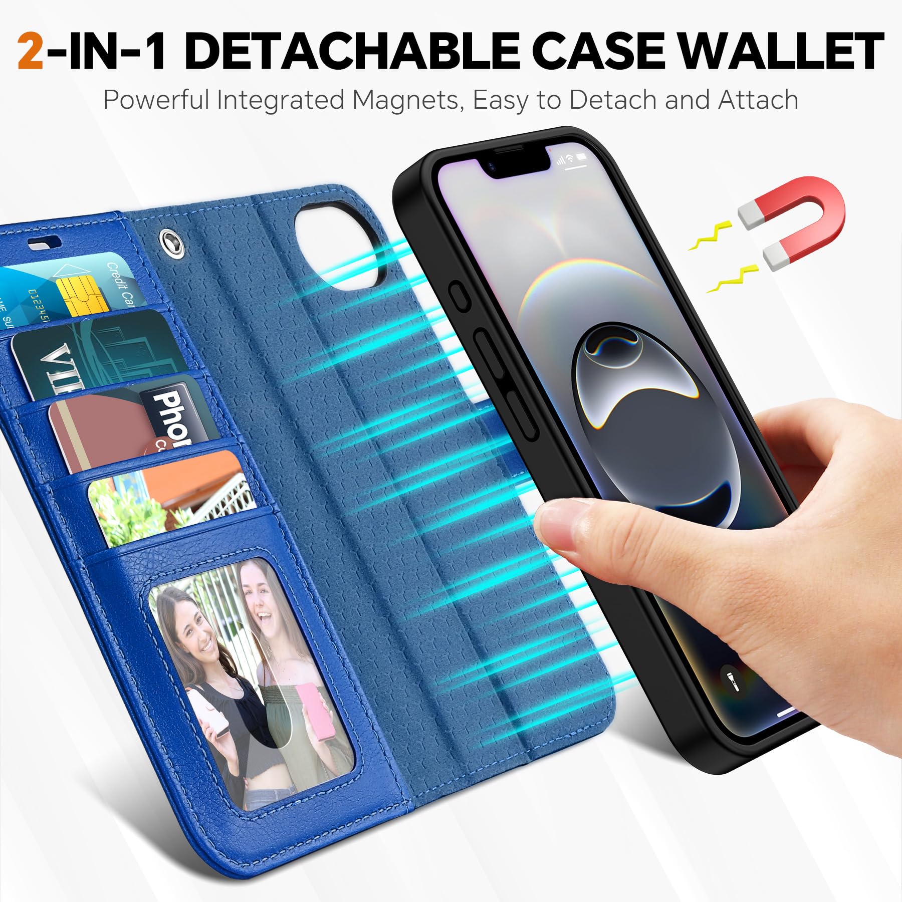 iPhone 16e Wallet 6.1", [Wrist Strap] [Detachable] Magnetic PU Leather Wallet Case RFID Blocking [Wireless Charging] 4 Card Holders Stand Folio Cover for iPhone 16e, Plum Purple