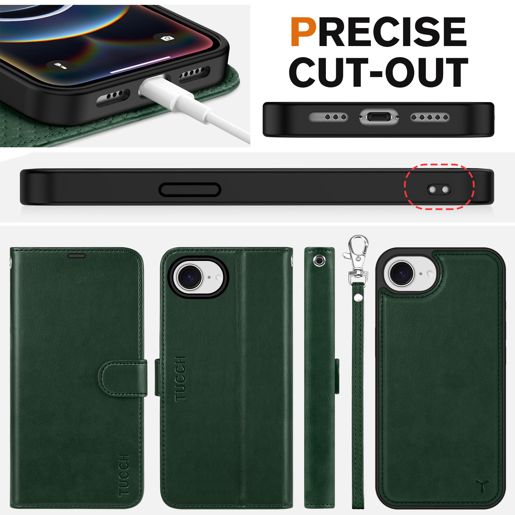 iPhone 16e Wallet 6.1", [Wrist Strap] [Detachable] Magnetic PU Leather Wallet Case RFID Blocking [Wireless Charging] 4 Card Holders Stand Folio Cover for iPhone 16e, Plum Purple