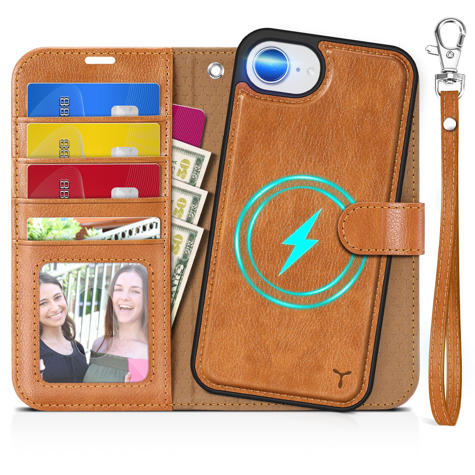 iPhone 16e Wallet 6.1", [Wrist Strap] [Detachable] Magnetic PU Leather Wallet Case RFID Blocking [Wireless Charging] 4 Card Holders Stand Folio Cover for iPhone 16e, Plum Purple