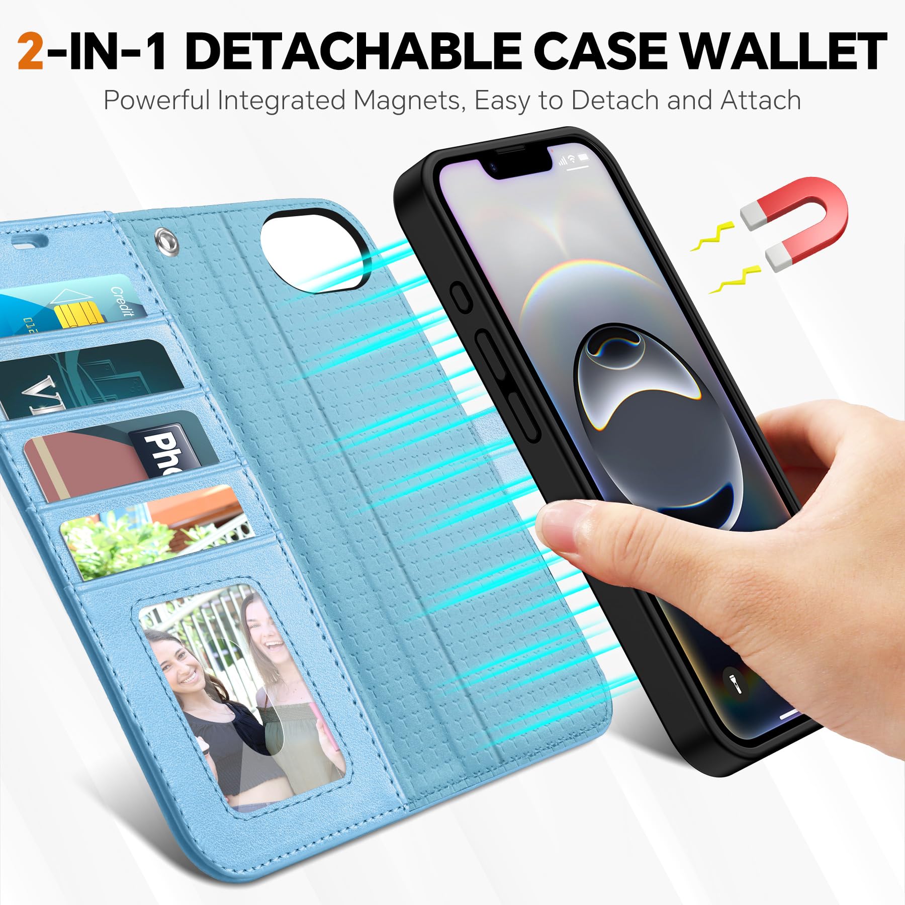 iPhone 16e Wallet 6.1", [Wrist Strap] [Detachable] Magnetic PU Leather Wallet Case RFID Blocking [Wireless Charging] 4 Card Holders Stand Folio Cover for iPhone 16e, Plum Purple