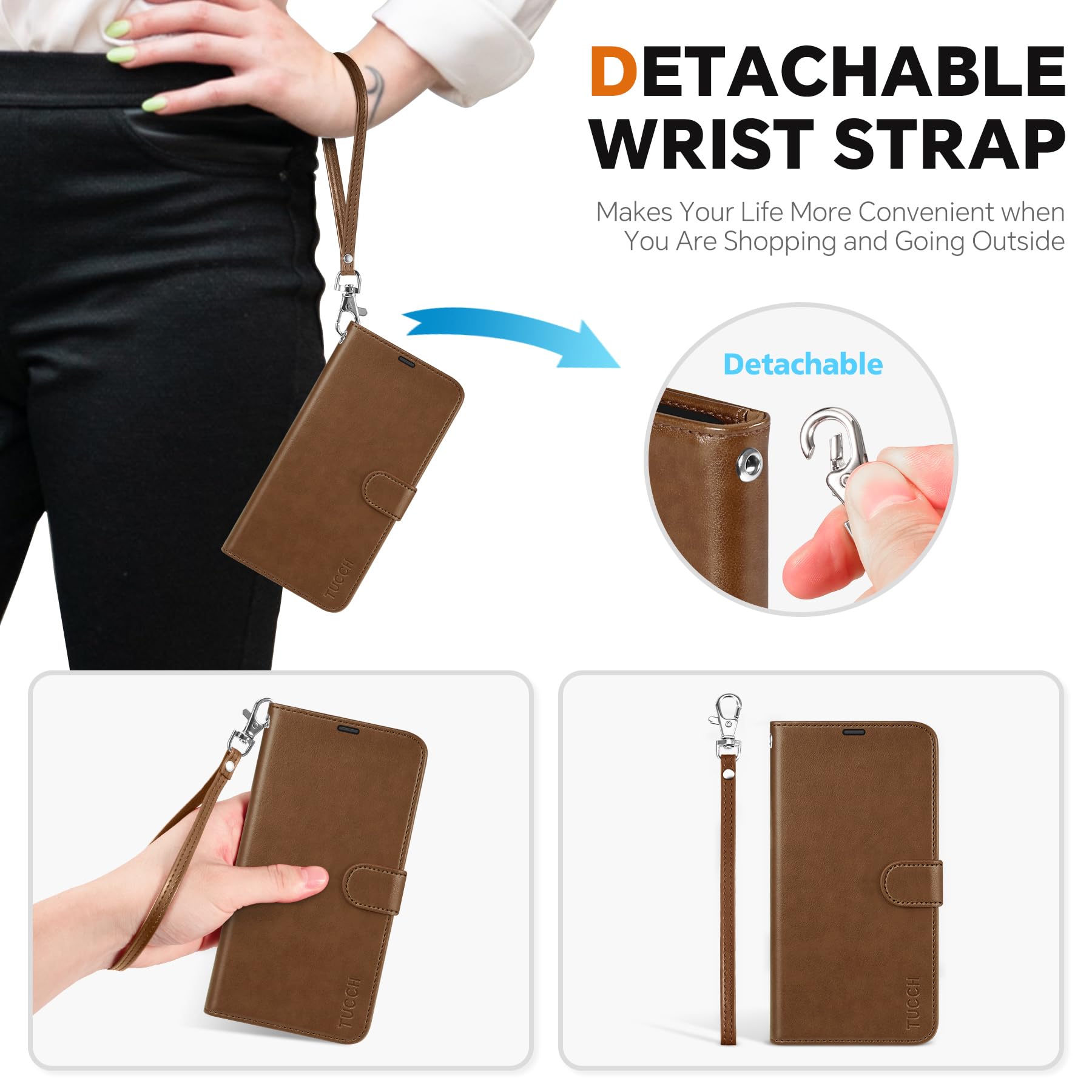 iPhone 16e Wallet 6.1", [Wrist Strap] [Detachable] Magnetic PU Leather Wallet Case RFID Blocking [Wireless Charging] 4 Card Holders Stand Folio Cover for iPhone 16e, Plum Purple