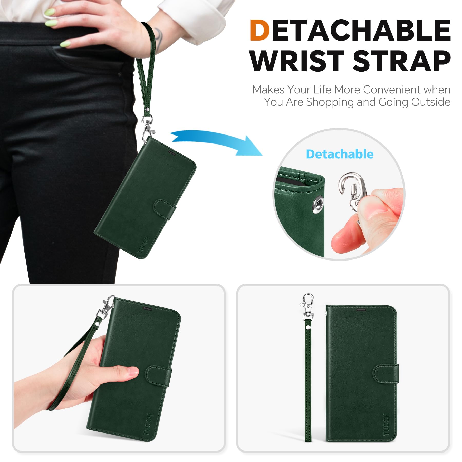 iPhone 16e Wallet 6.1", [Wrist Strap] [Detachable] Magnetic PU Leather Wallet Case RFID Blocking [Wireless Charging] 4 Card Holders Stand Folio Cover for iPhone 16e, Plum Purple